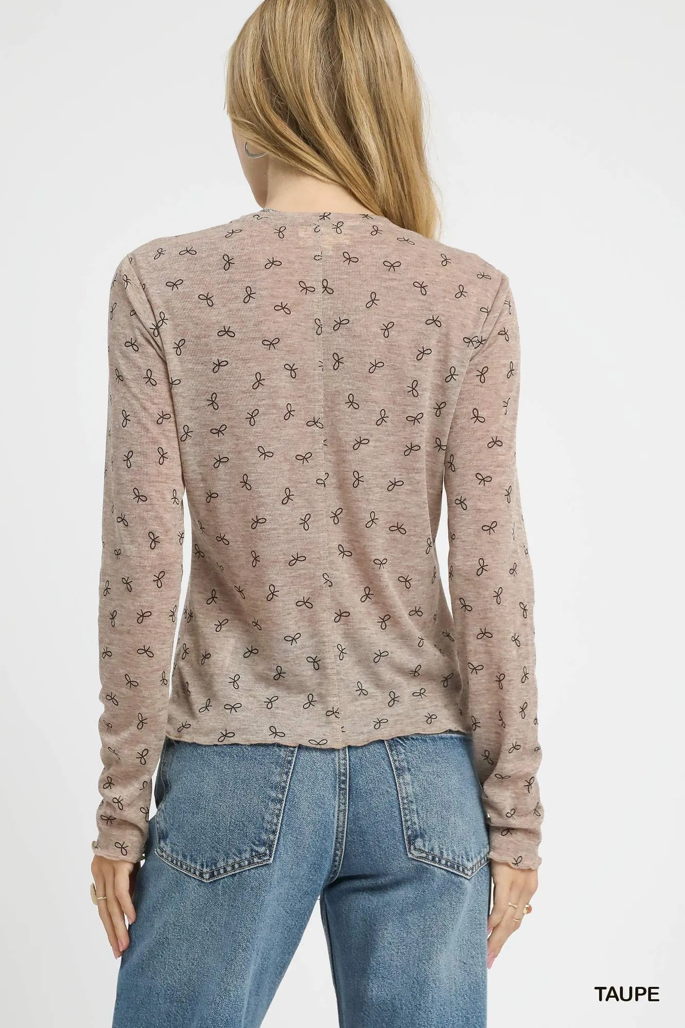 Umgee Bow Print Lightweight Knit Top - Jennie Dots