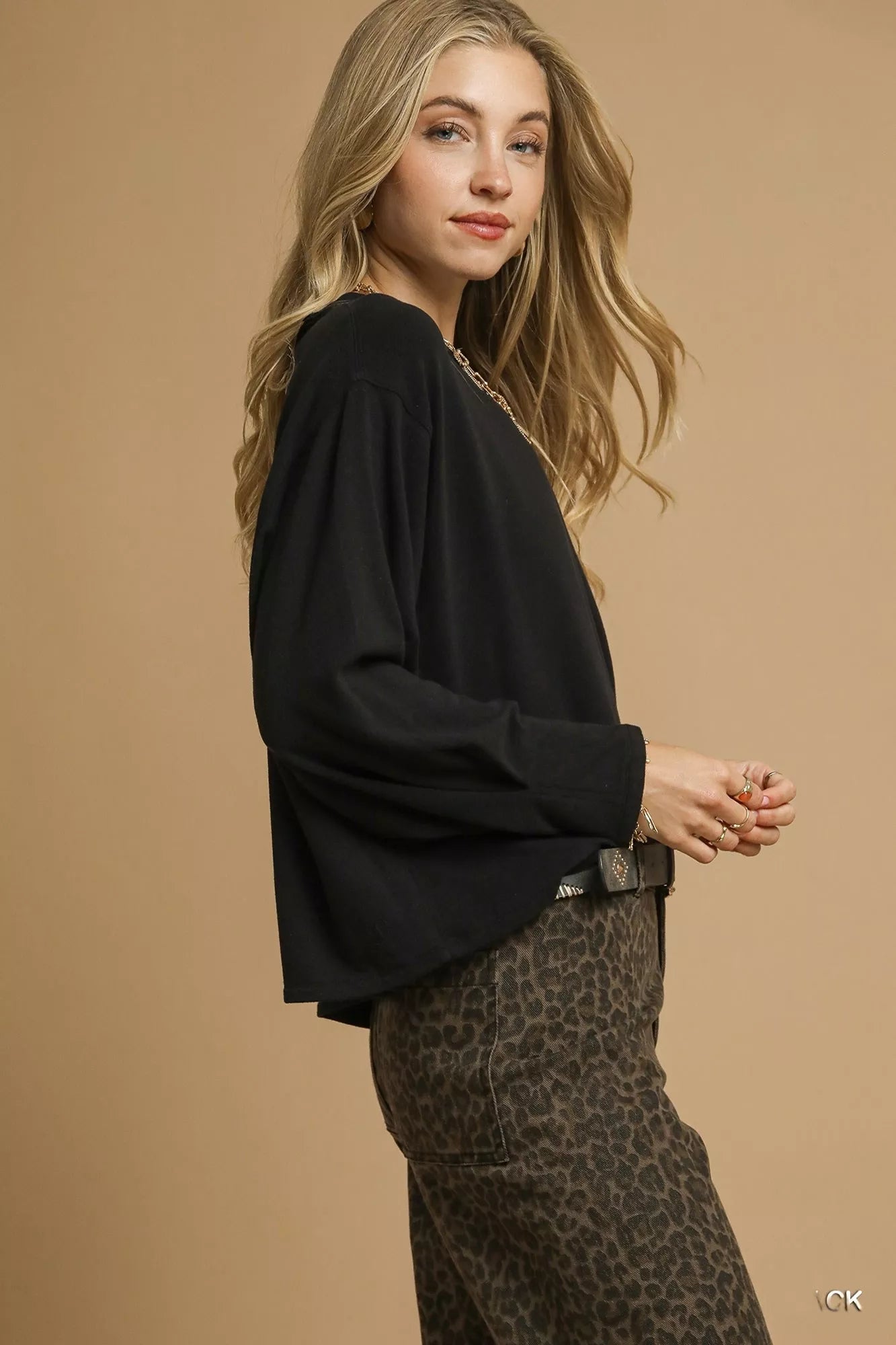 Umgee Brushed Fleeve Crewneck Top - Jennie Dots
