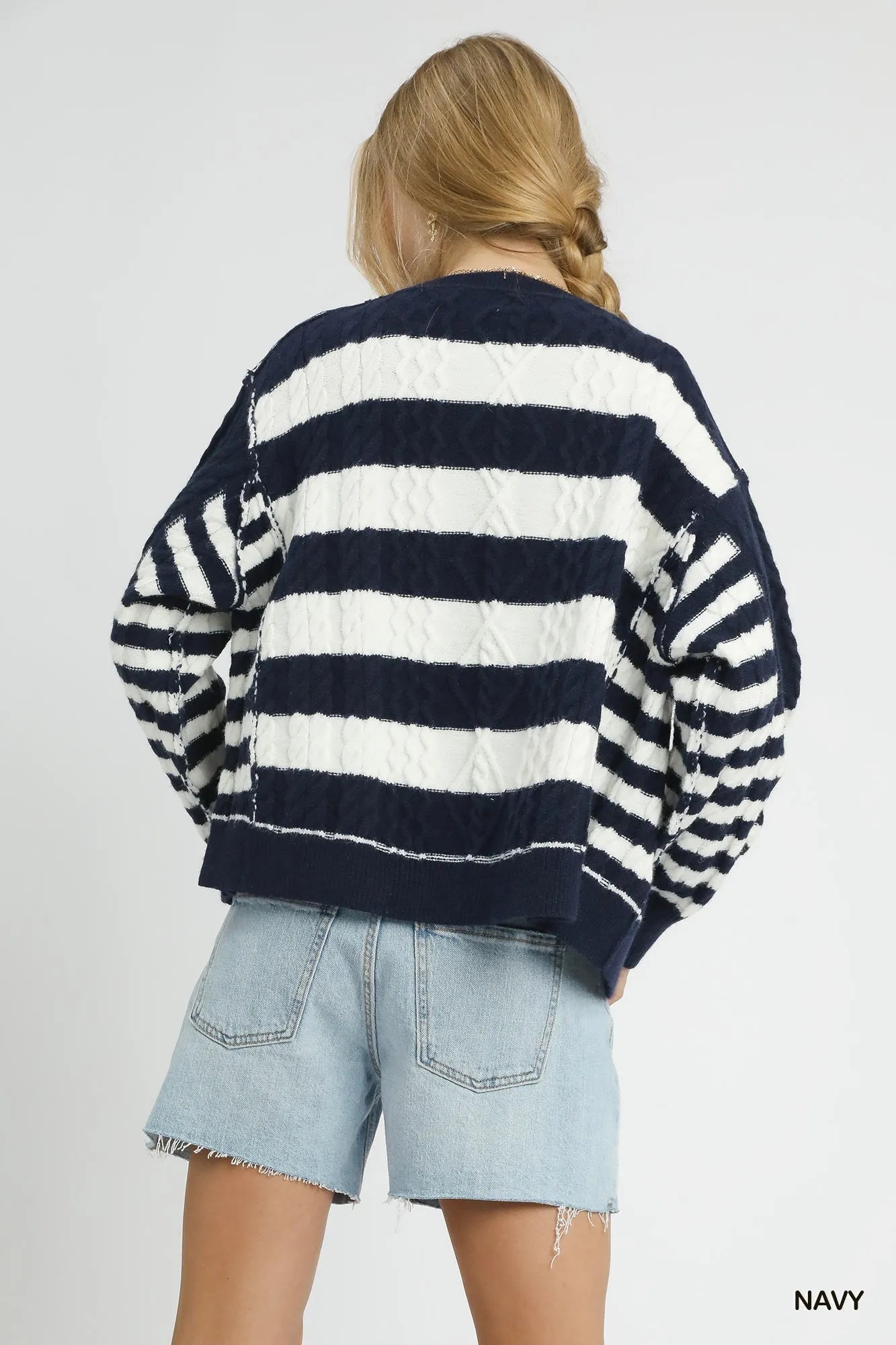 Umgee Cable - Knit Stripe Button - Up Cardigan - Jennie Dots