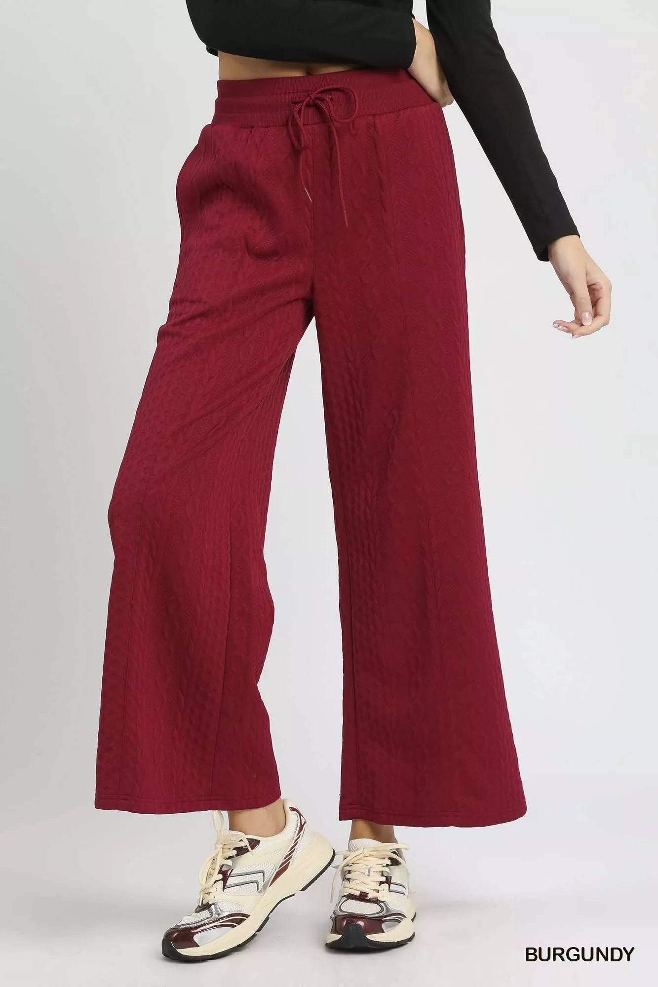 Umgee Cable Knit Textured Wide Leg Pants - Jennie Dots