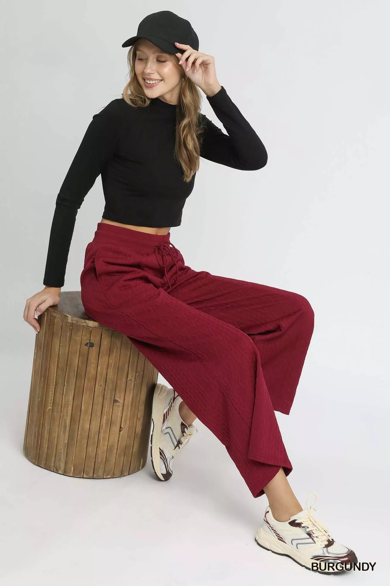Umgee Cable Knit Textured Wide Leg Pants - Jennie Dots