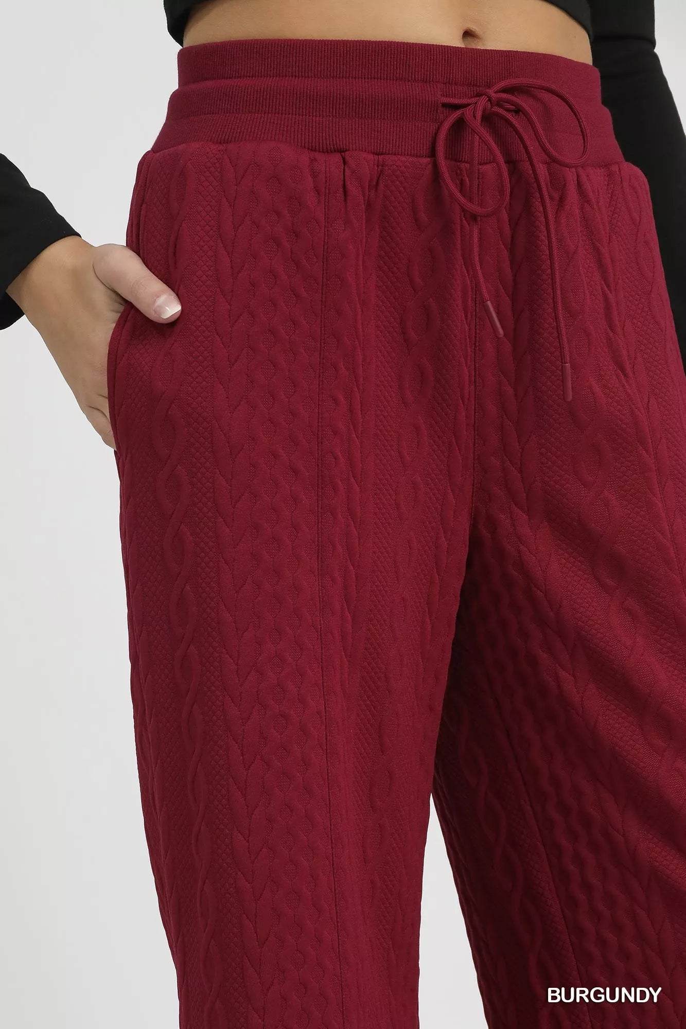 Umgee Cable Knit Textured Wide Leg Pants - Jennie Dots