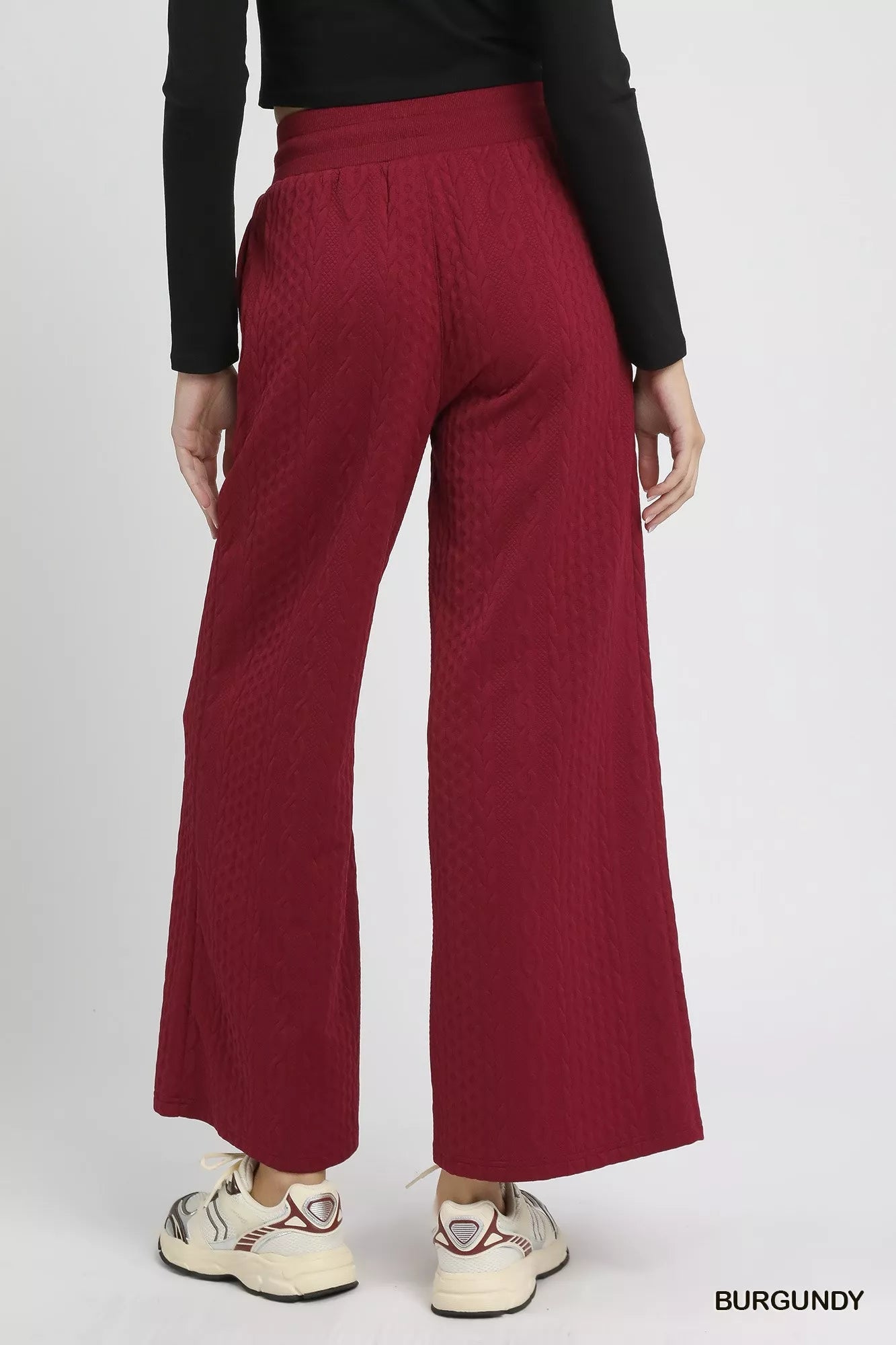 Umgee Cable Knit Textured Wide Leg Pants - Jennie Dots