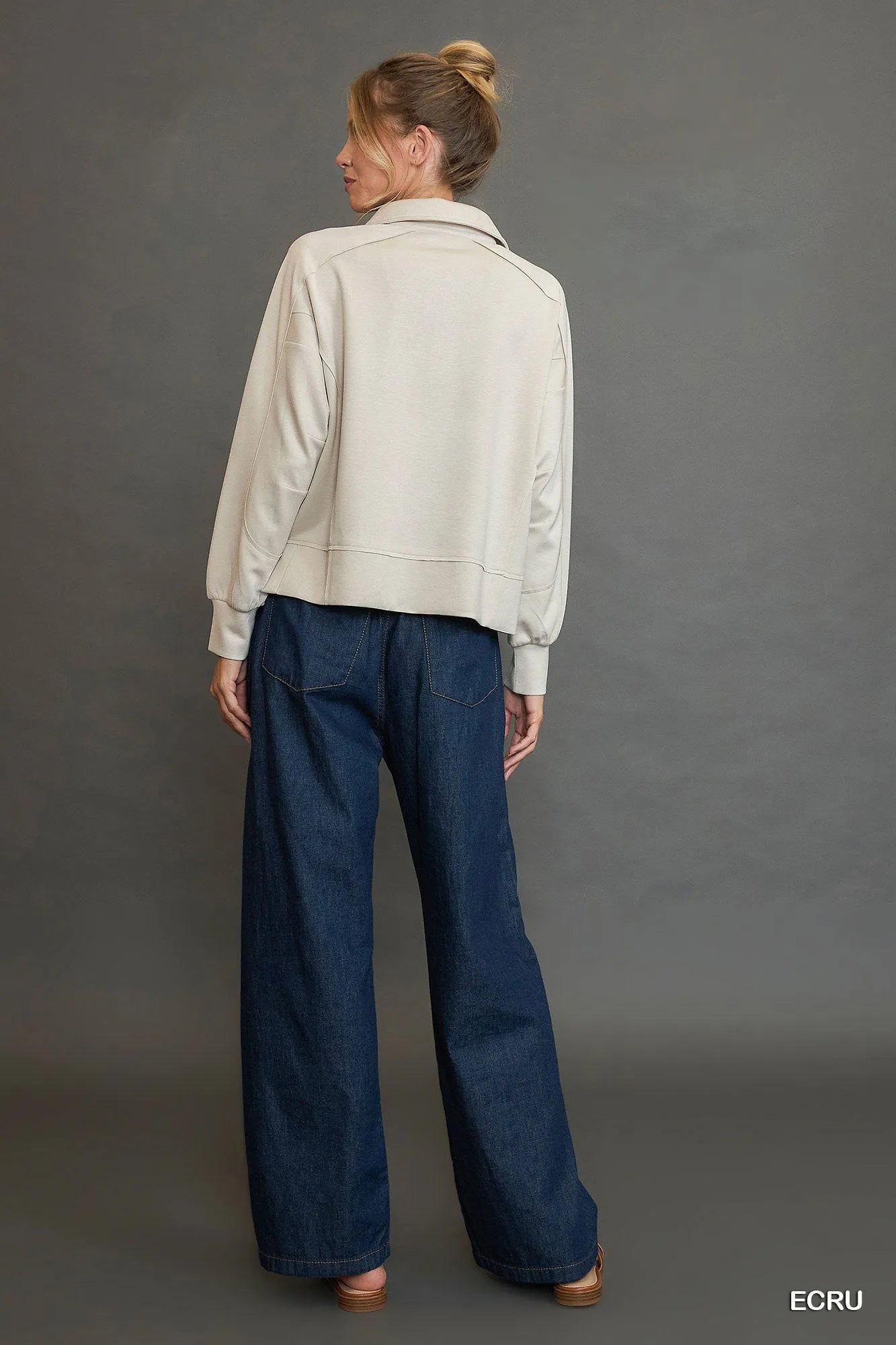 Umgee Collared Neck Long Sleeve Top with Raw Hem Detail - Jennie Dots