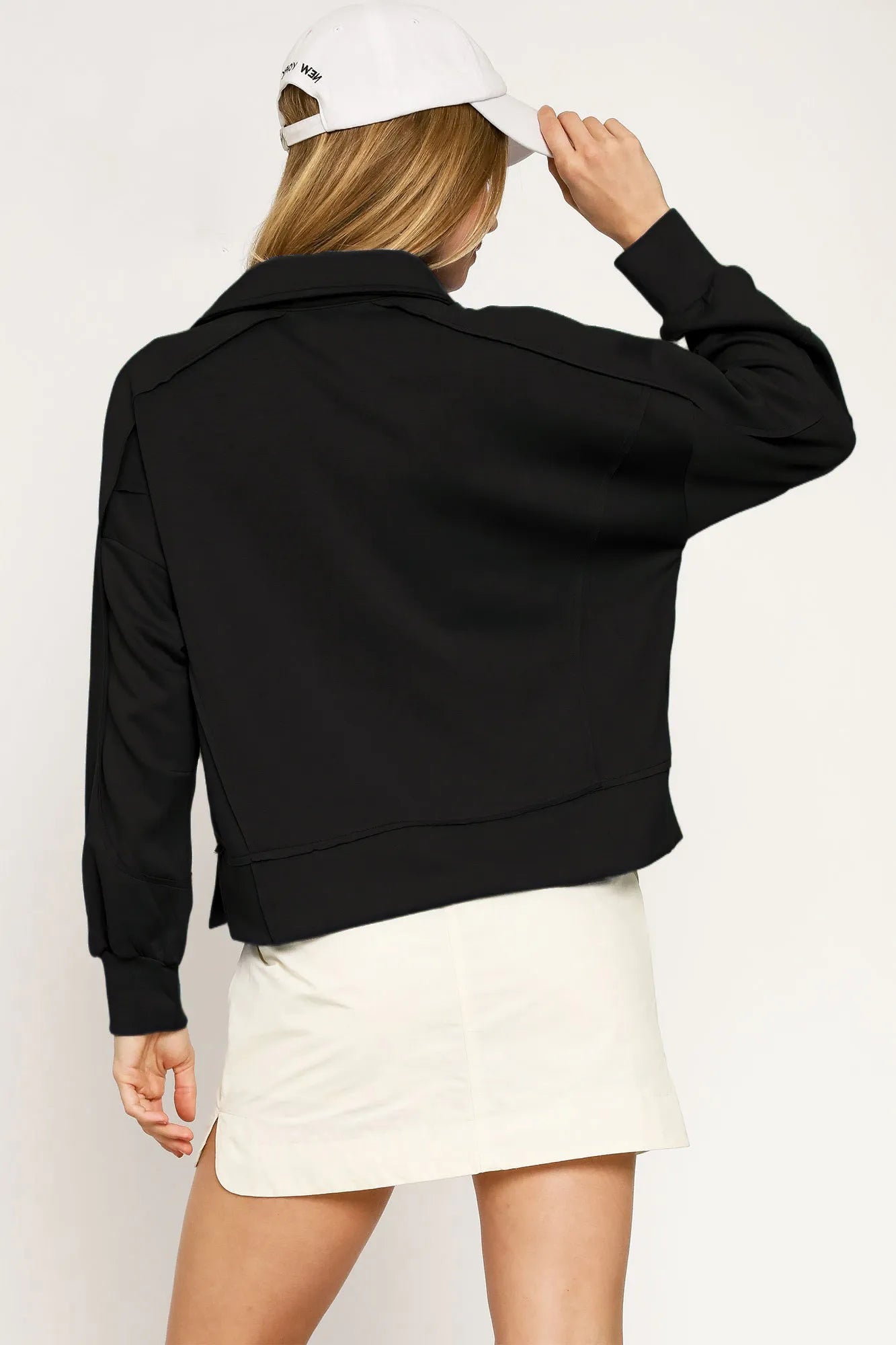Umgee Collared Neck Long Sleeve Top with Raw Hem Detail - Jennie Dots