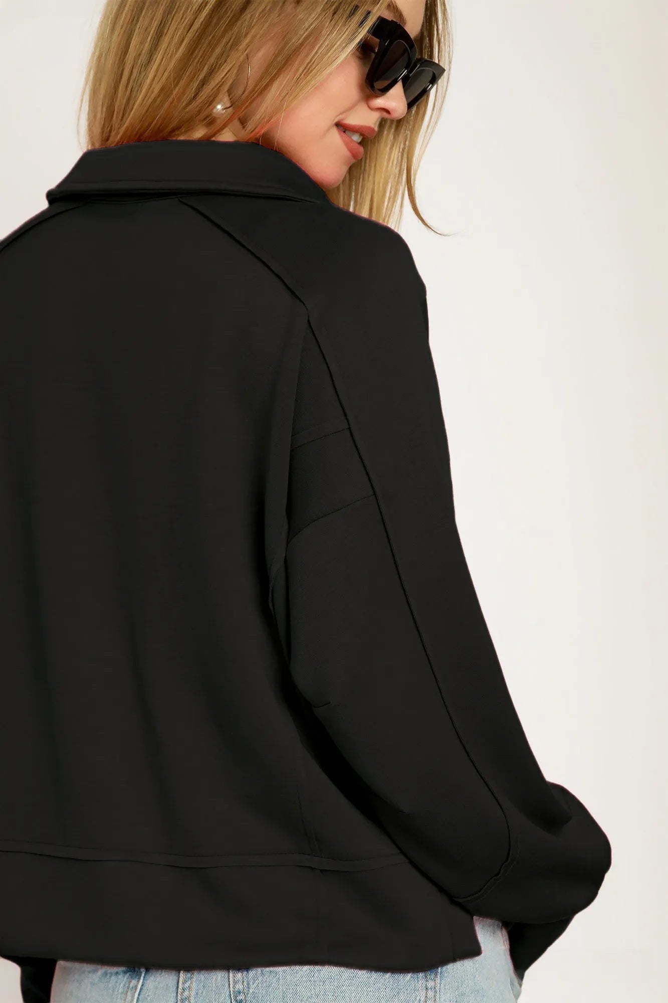 Umgee Collared Neck Long Sleeve Top with Raw Hem Detail - Jennie Dots