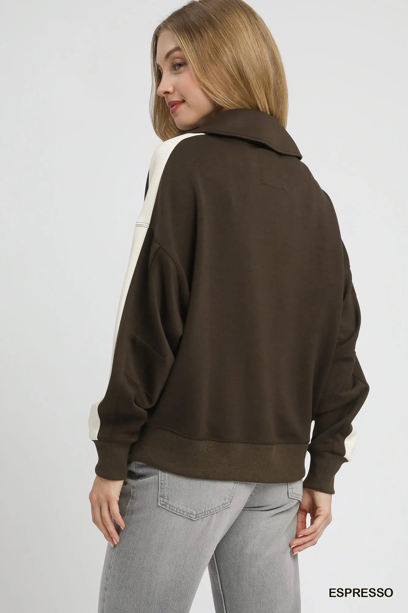 Umgee Color Block Polo Sweatshirt - Jennie Dots