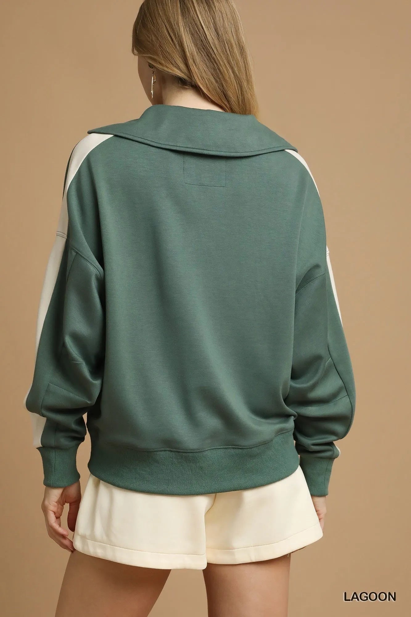 Umgee Contrast Long Sleeve Sweatshirt with Collar - Jennie Dots