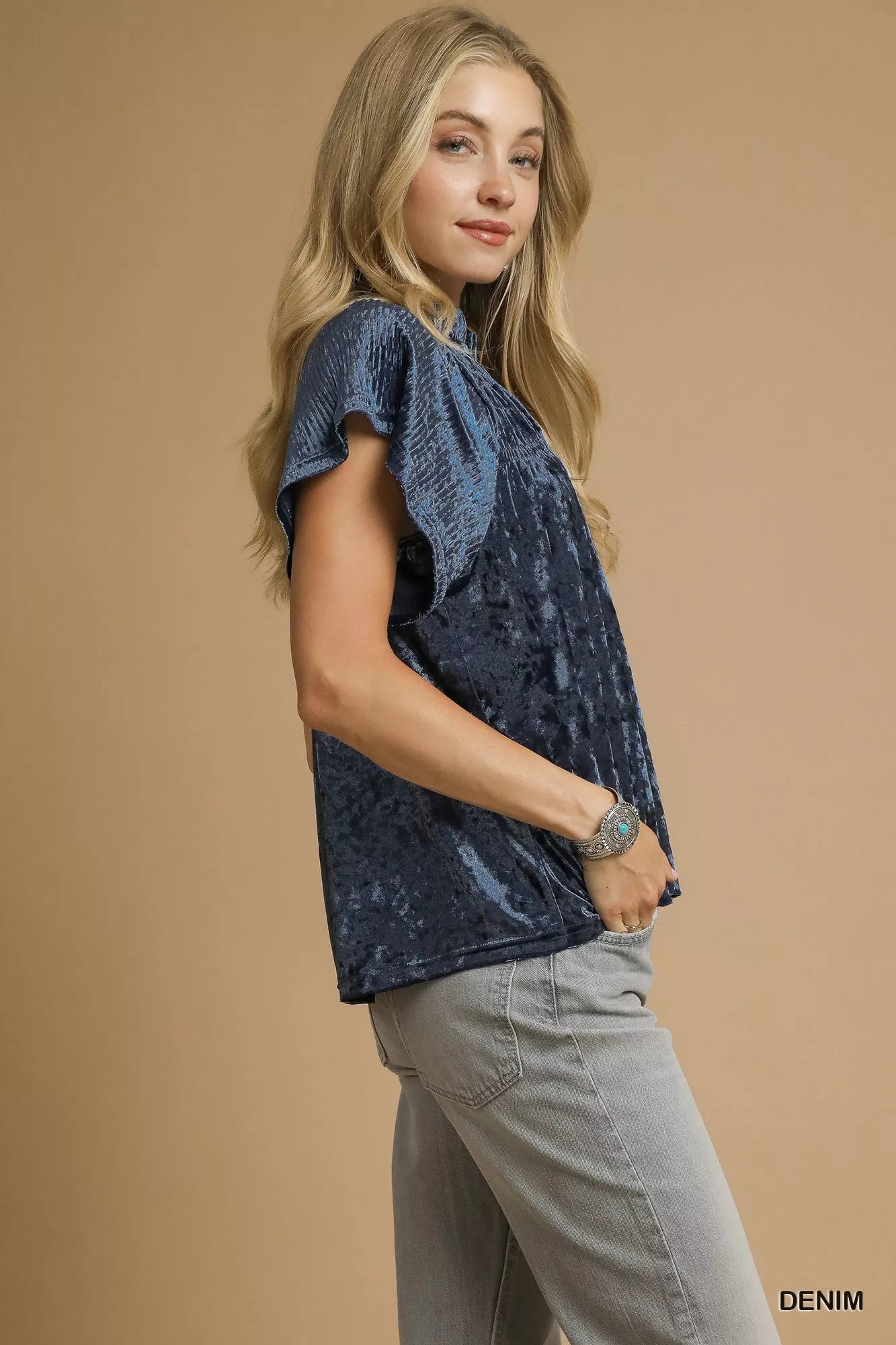 Umgee Crushed Velvet Pleated Blouse - Jennie Dots