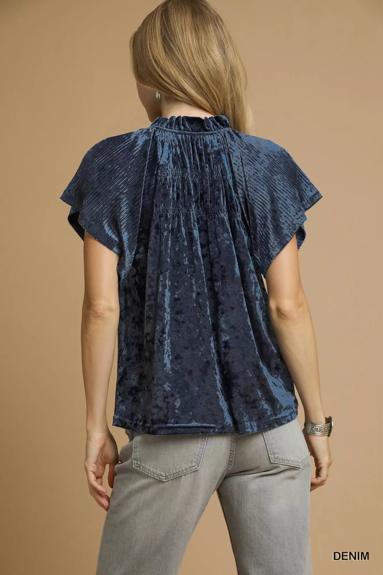 Umgee Crushed Velvet Pleated Blouse - Jennie Dots
