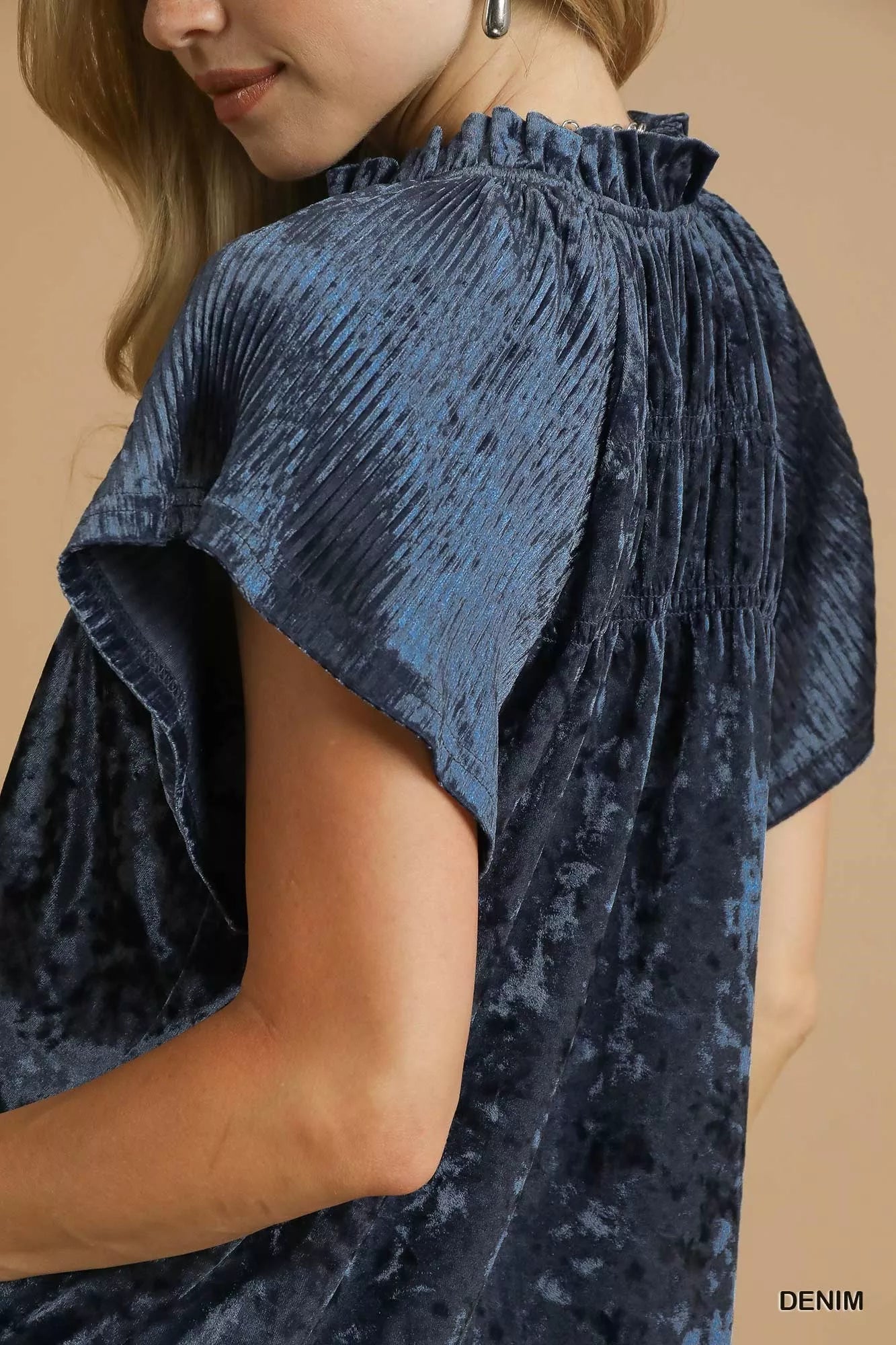 Umgee Crushed Velvet Pleated Blouse - Jennie Dots