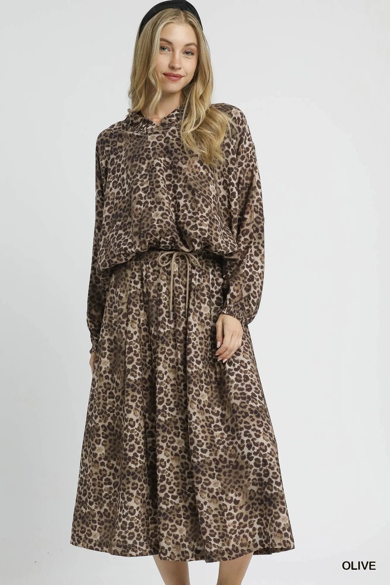 Umgee Drawstring Leopard Midi Skirt - Jennie Dots