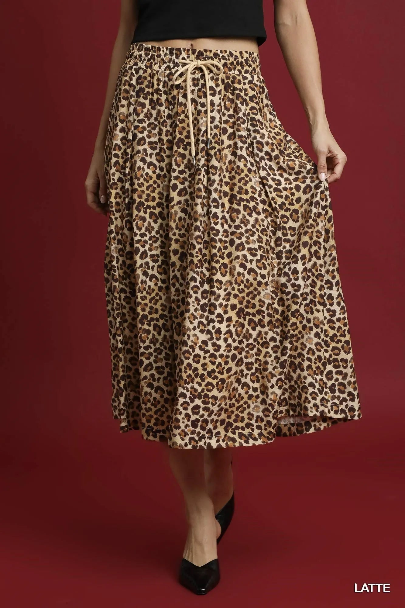 Umgee Drawstring Leopard Midi Skirt - Jennie Dots