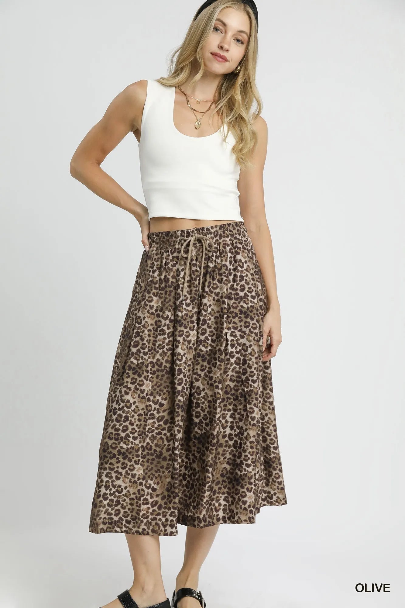 Umgee Drawstring Leopard Midi Skirt - Jennie Dots