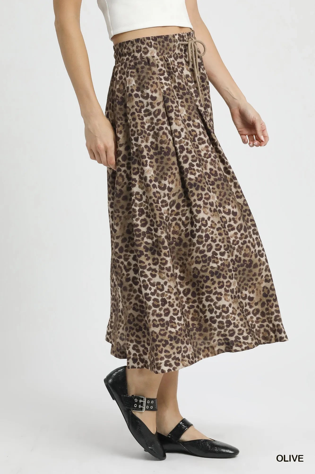 Umgee Drawstring Leopard Midi Skirt - Jennie Dots