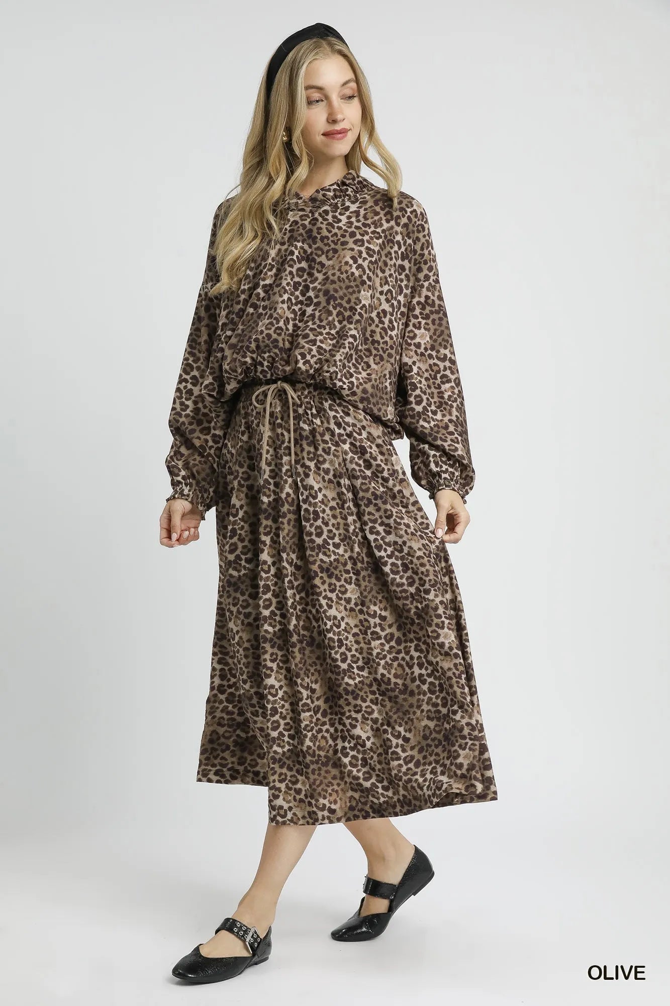 Umgee Drawstring Leopard Midi Skirt - Jennie Dots