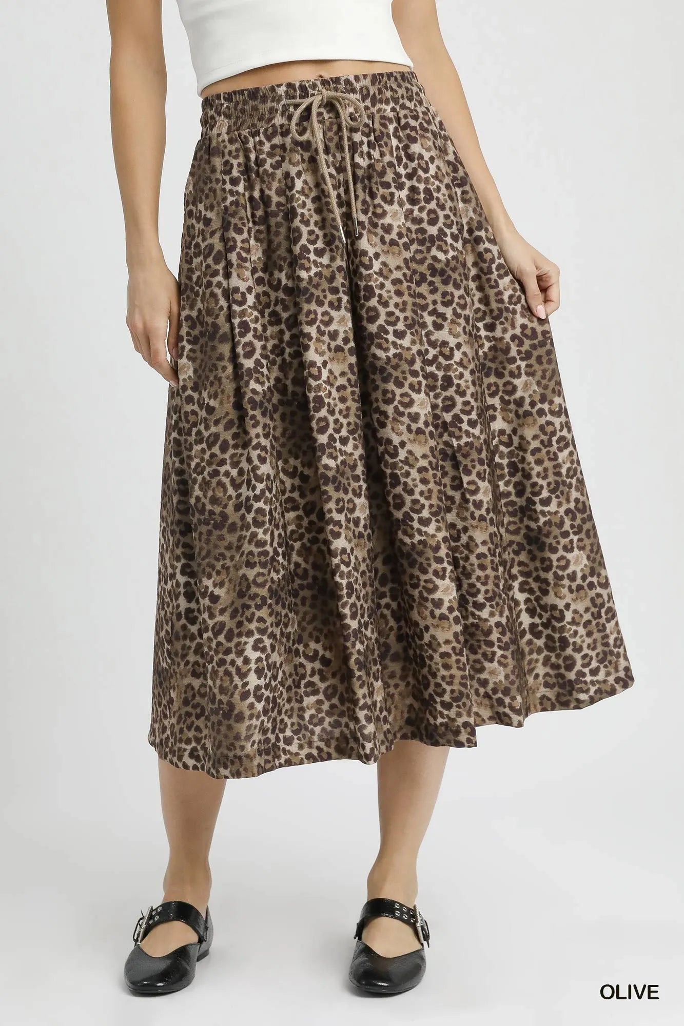 Umgee Drawstring Leopard Midi Skirt - Jennie Dots