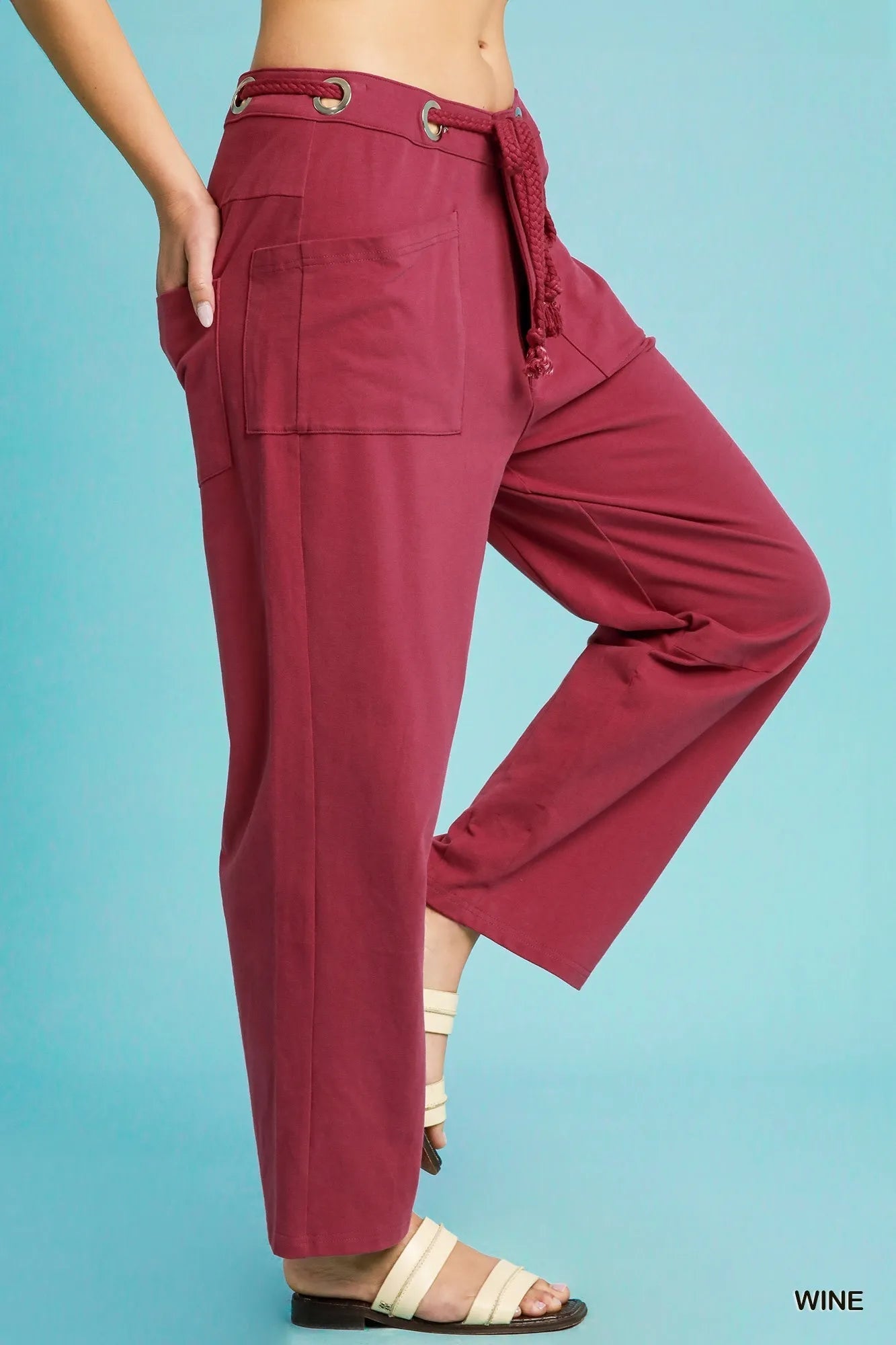 Umgee Drawstring Wide Leg Casual Pants - Jennie Dots