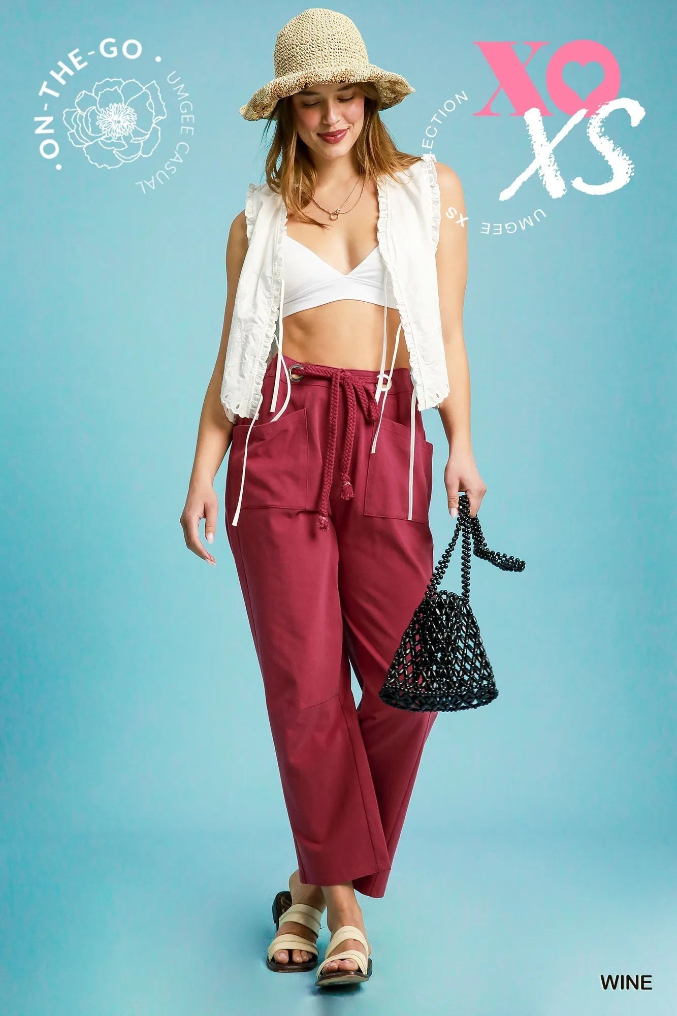 Umgee Drawstring Wide Leg Casual Pants - Jennie Dots
