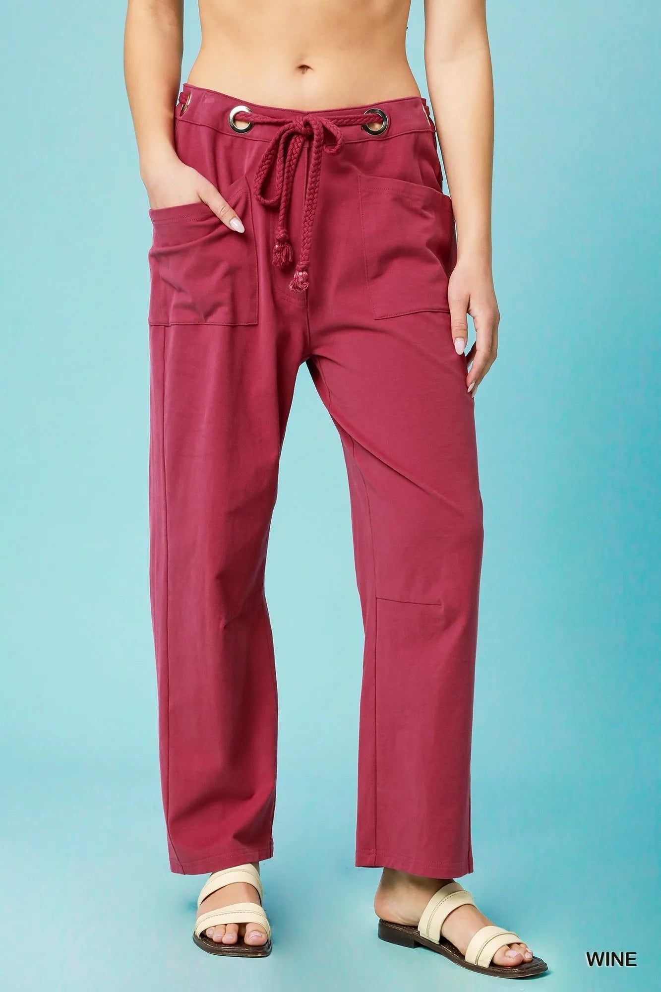 Umgee Drawstring Wide Leg Casual Pants - Jennie Dots