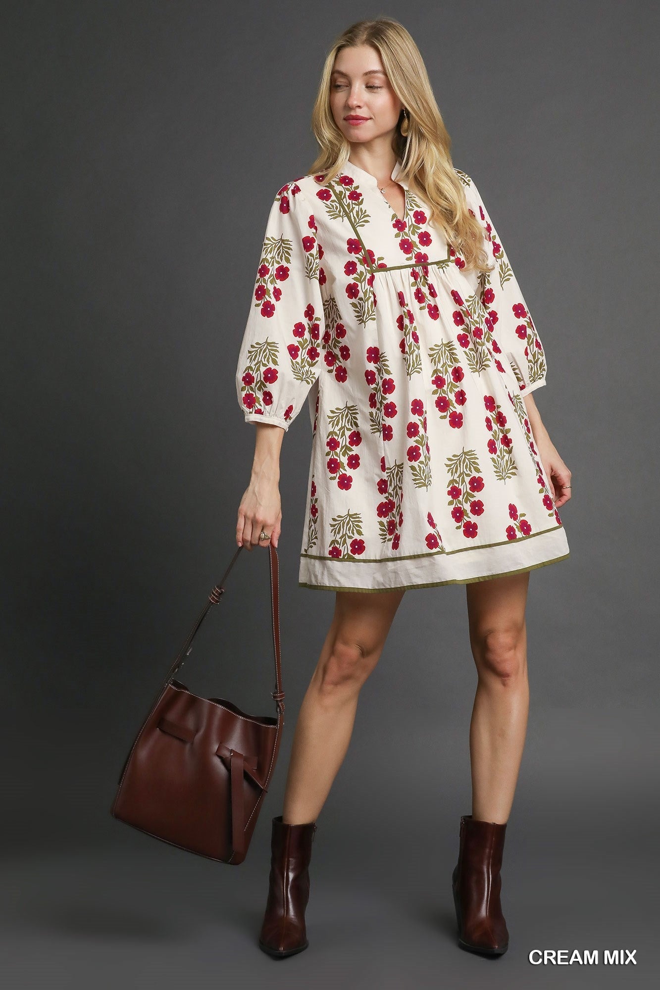Umgee Floral Babydoll Dress - Cream Mix - Jennie Dots