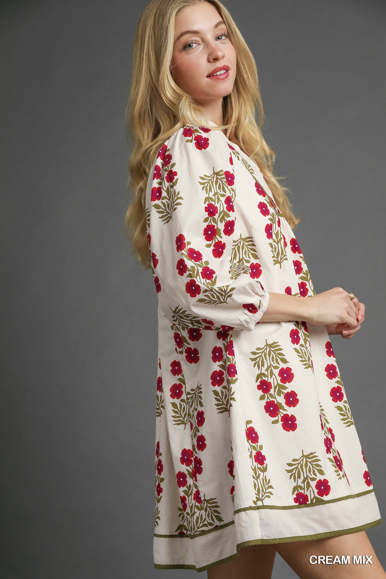 Umgee Floral Babydoll Dress - Cream Mix - Jennie Dots