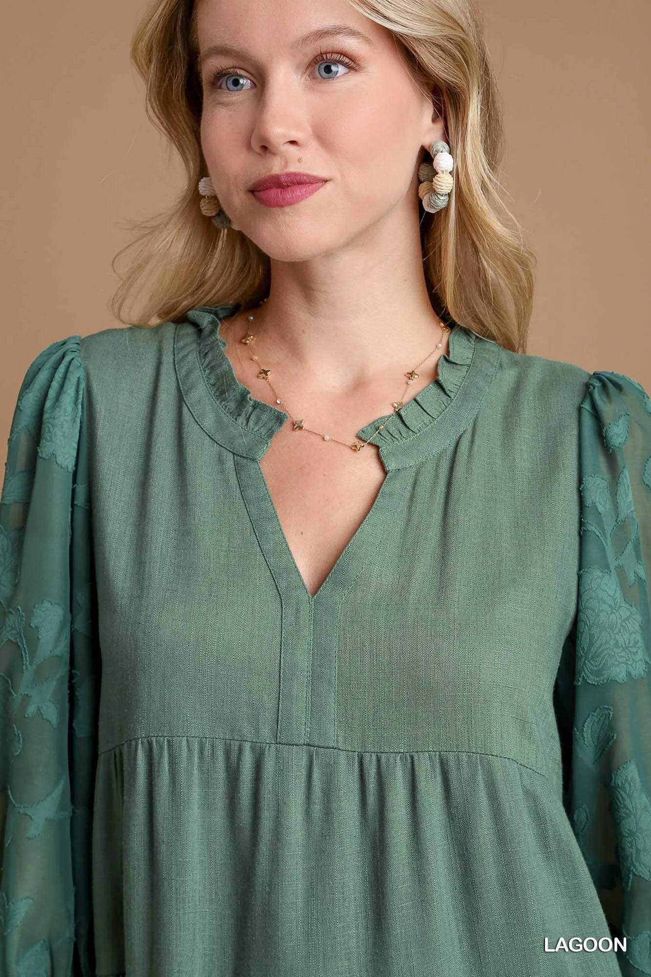 Umgee Floral Contrast Sleeve Tiered Dress - Jennie Dots