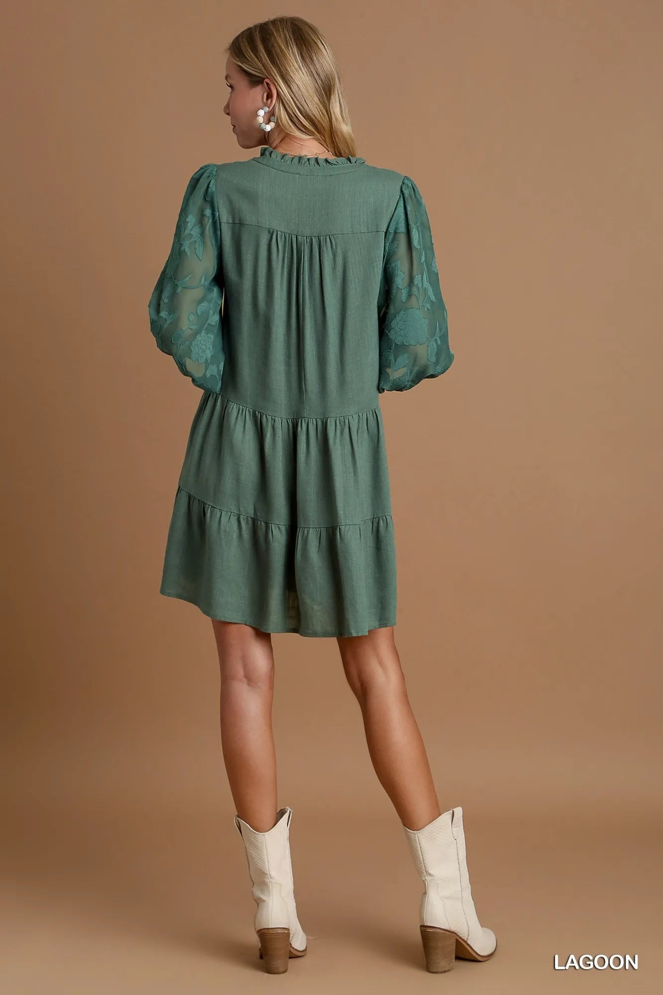 Umgee Floral Contrast Sleeve Tiered Dress - Jennie Dots