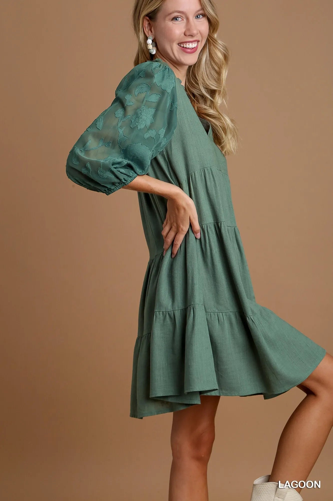 Umgee Floral Contrast Sleeve Tiered Dress - Jennie Dots