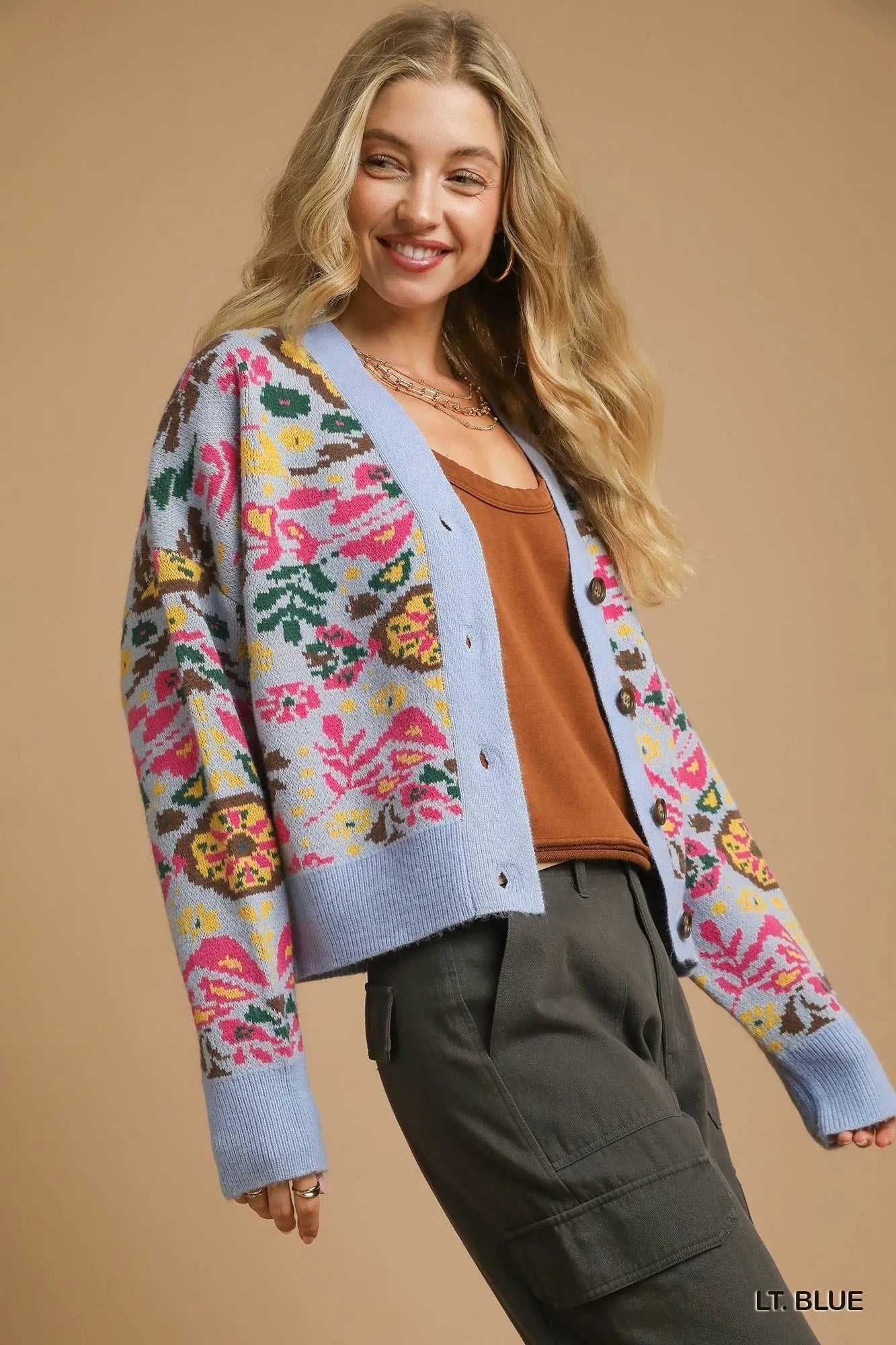 Umgee Floral Knit Button - Up Cardigan - Jennie Dots