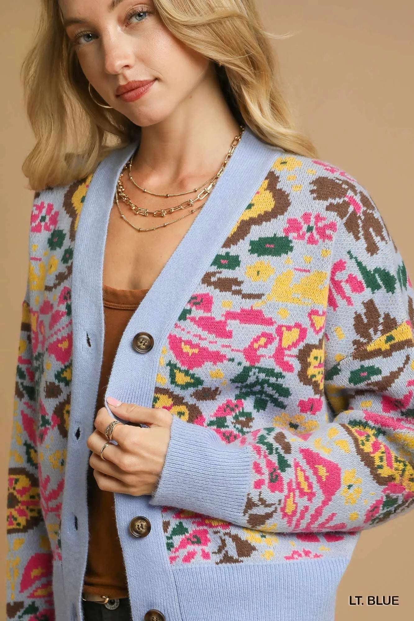Umgee Floral Knit Button - Up Cardigan - Jennie Dots