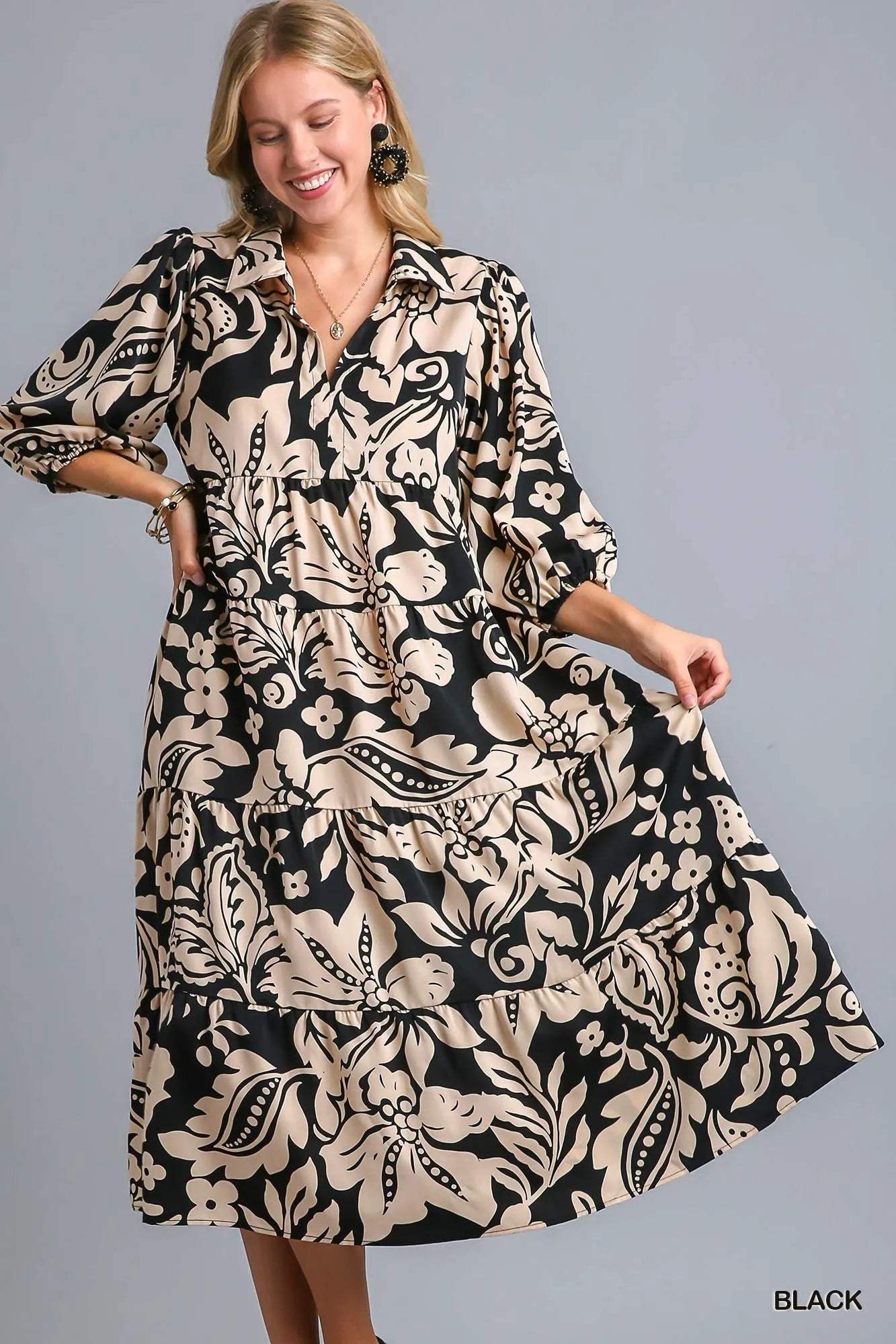 Umgee Floral Print Tiered Midi Dress - Jennie Dots
