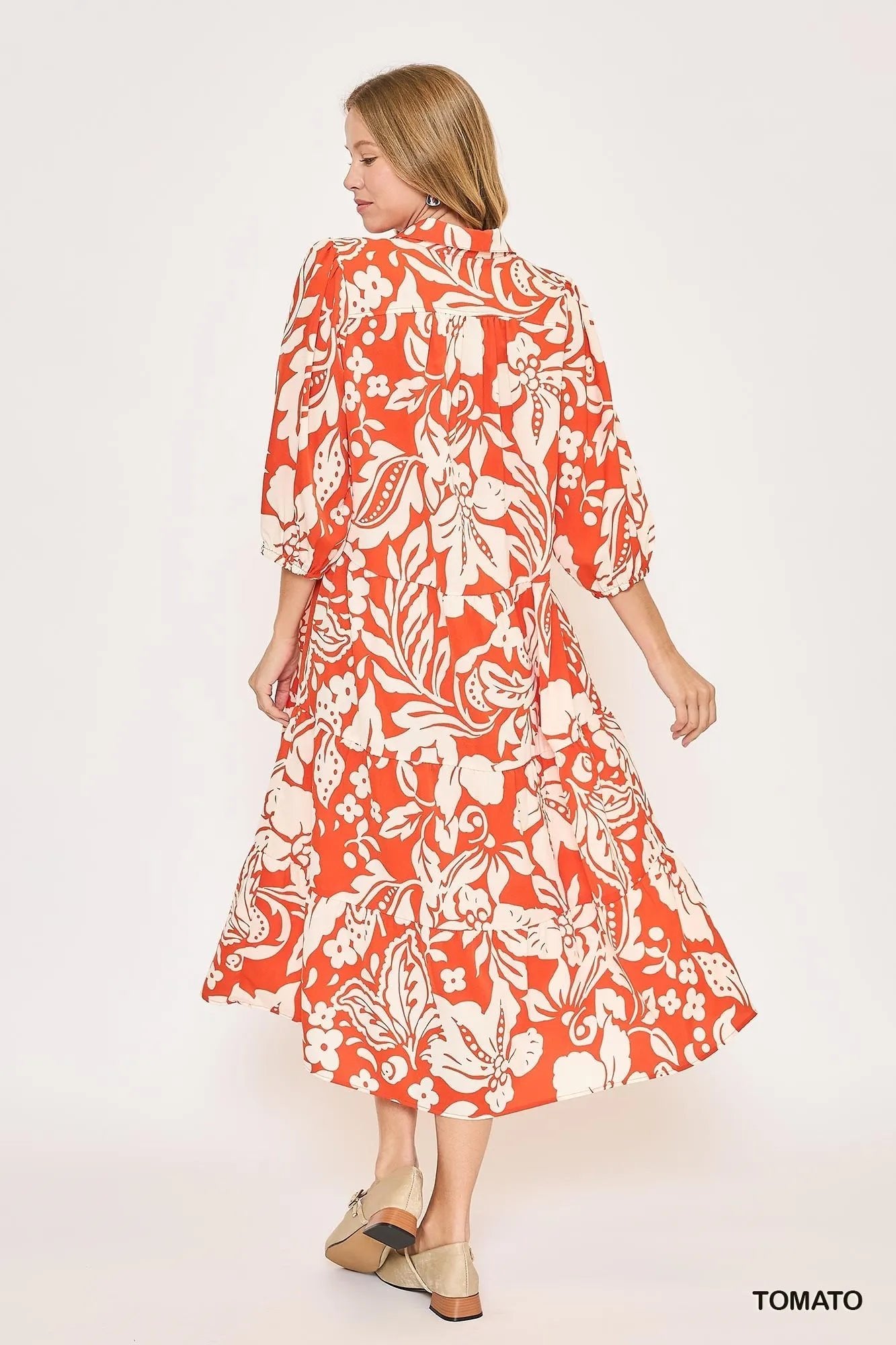 Umgee Floral Print Tiered Midi Dress - Jennie Dots