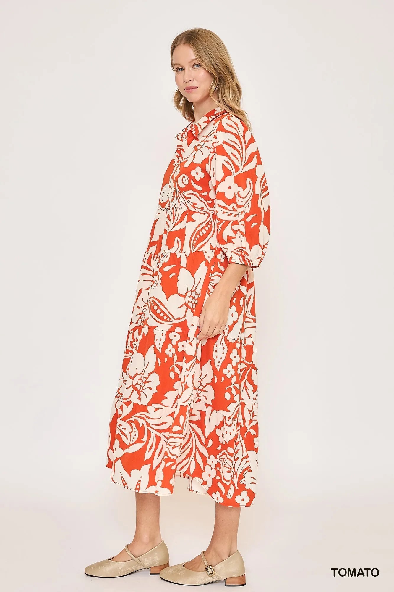 Umgee Floral Print Tiered Midi Dress - Jennie Dots