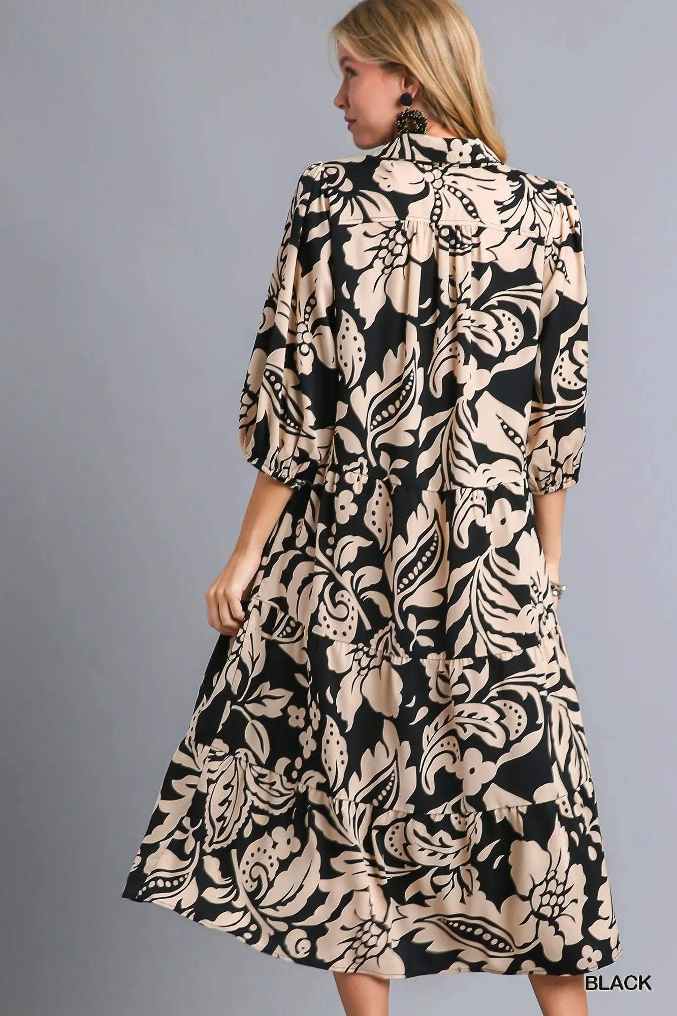 Umgee Floral Print Tiered Midi Dress - Jennie Dots