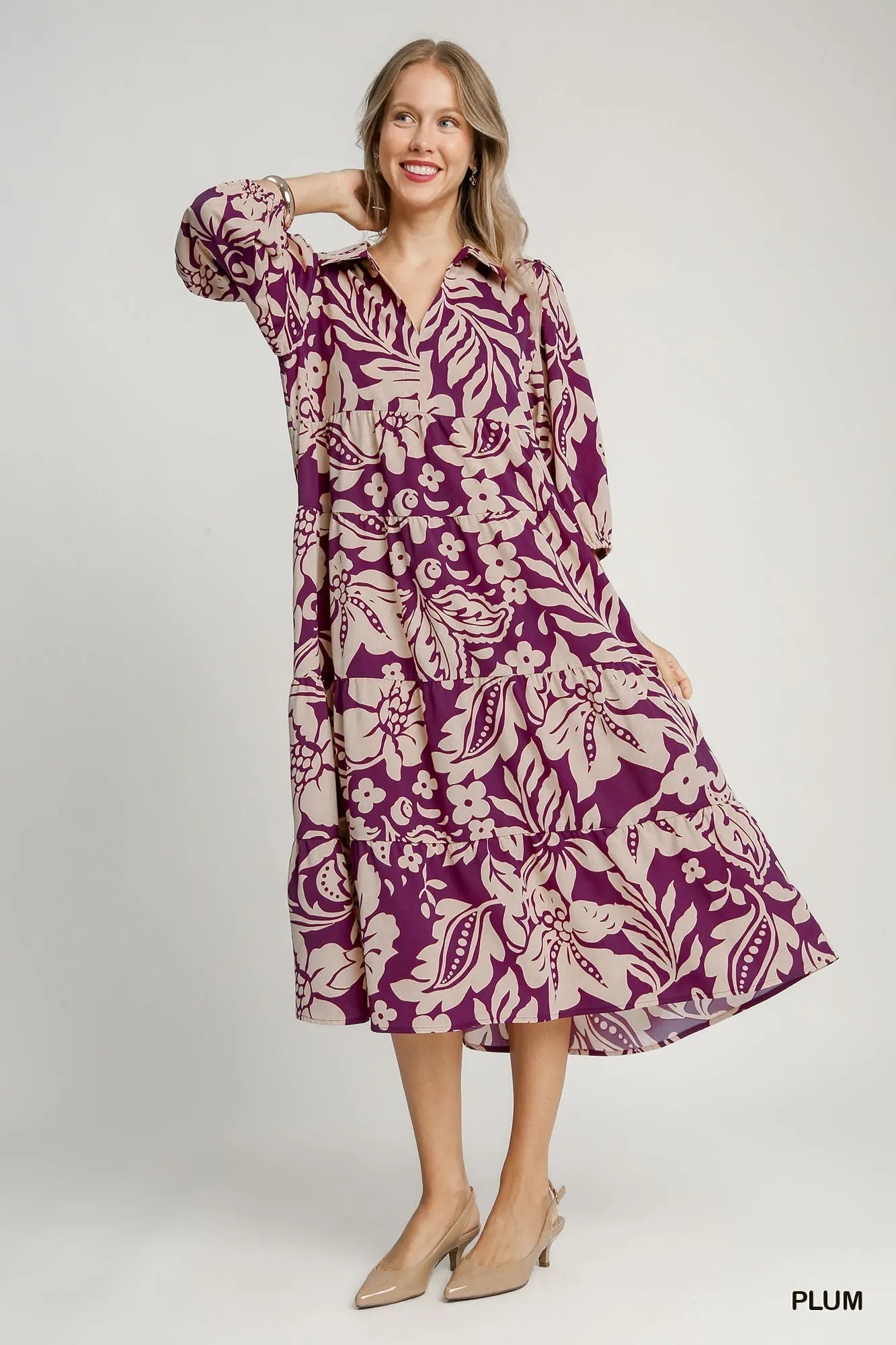 Umgee Floral Print Tiered Midi Dress - Jennie Dots