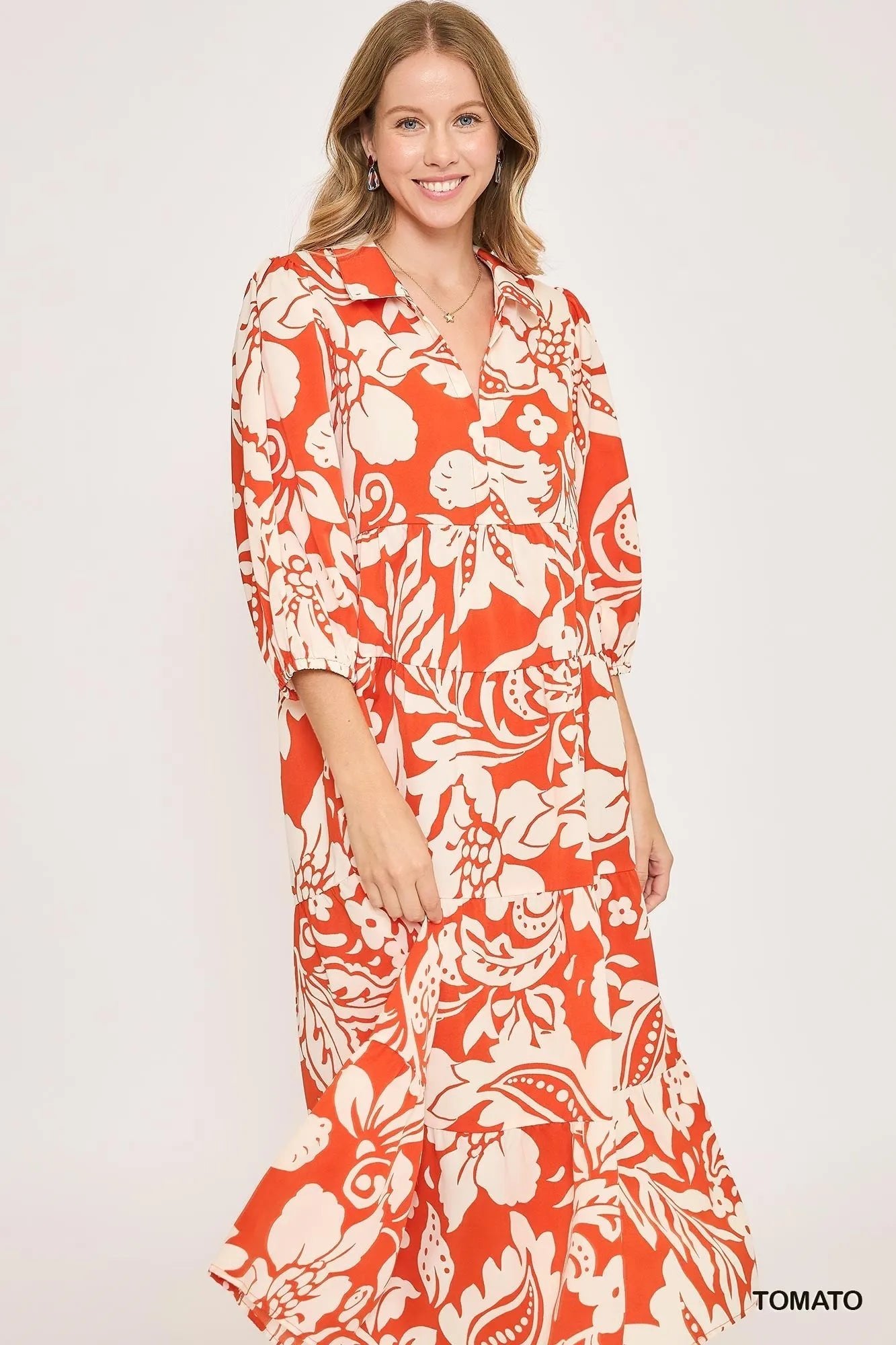 Umgee Floral Print Tiered Midi Dress - Jennie Dots