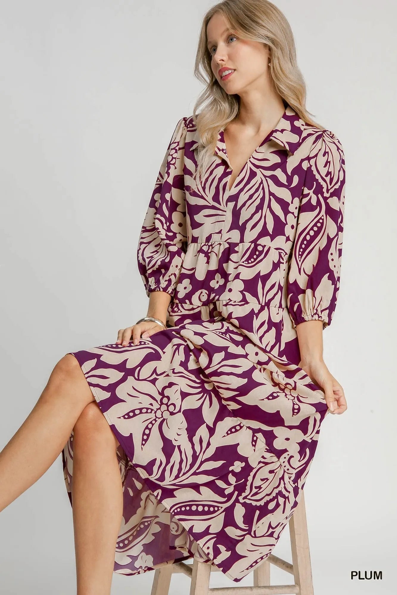 Umgee Floral Print Tiered Midi Dress - Jennie Dots