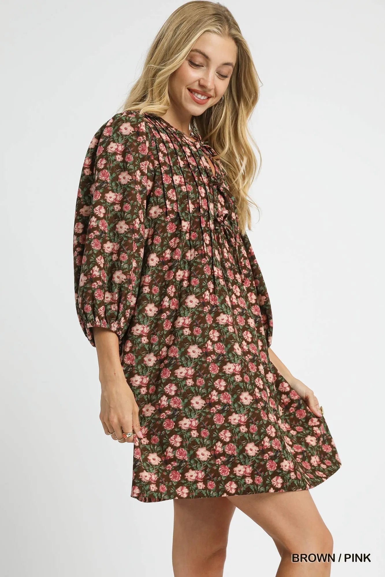 Umgee Floral Tie - Neck Babydoll Dress - Jennie Dots