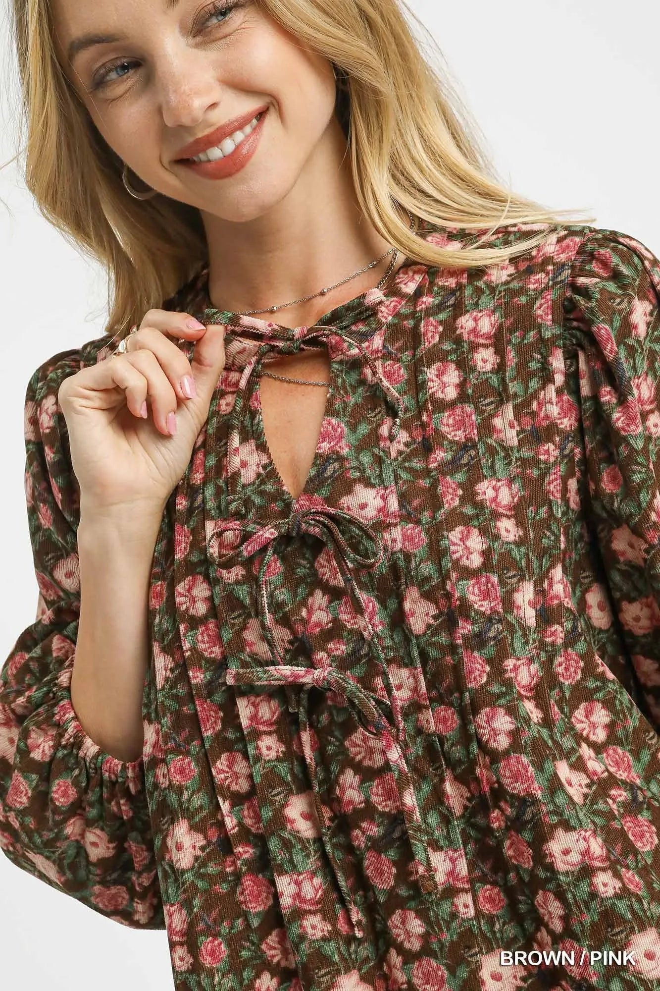 Umgee Floral Tie - Neck Babydoll Dress - Jennie Dots