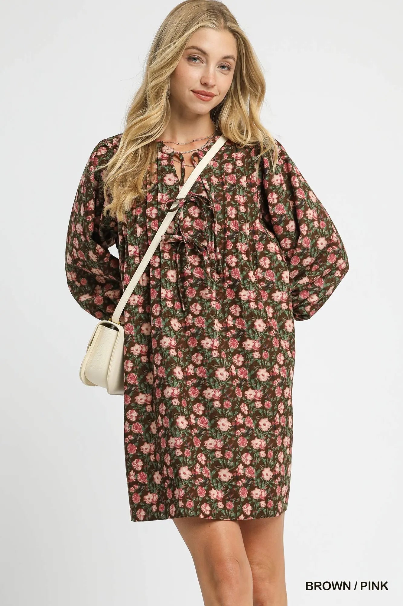 Umgee Floral Tie - Neck Babydoll Dress - Jennie Dots