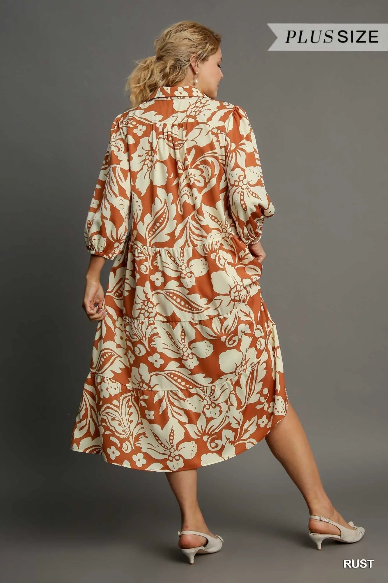 Umgee Floral Tiered Midi Shirt Dress - Jennie Dots
