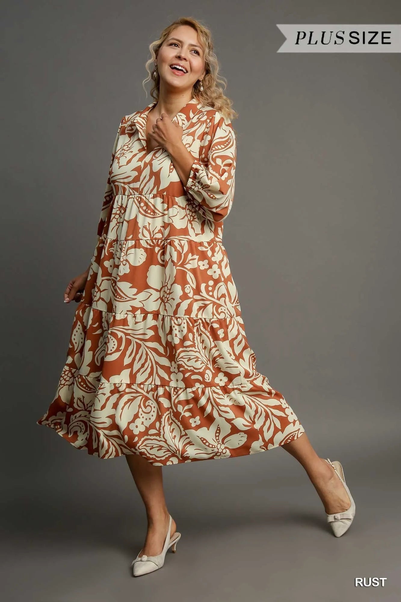 Umgee Floral Tiered Midi Shirt Dress - Jennie Dots