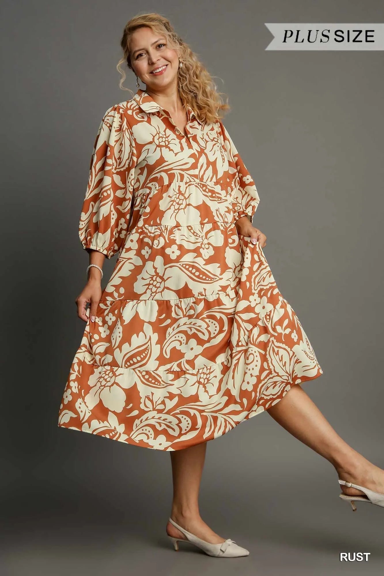 Umgee Floral Tiered Midi Shirt Dress - Jennie Dots