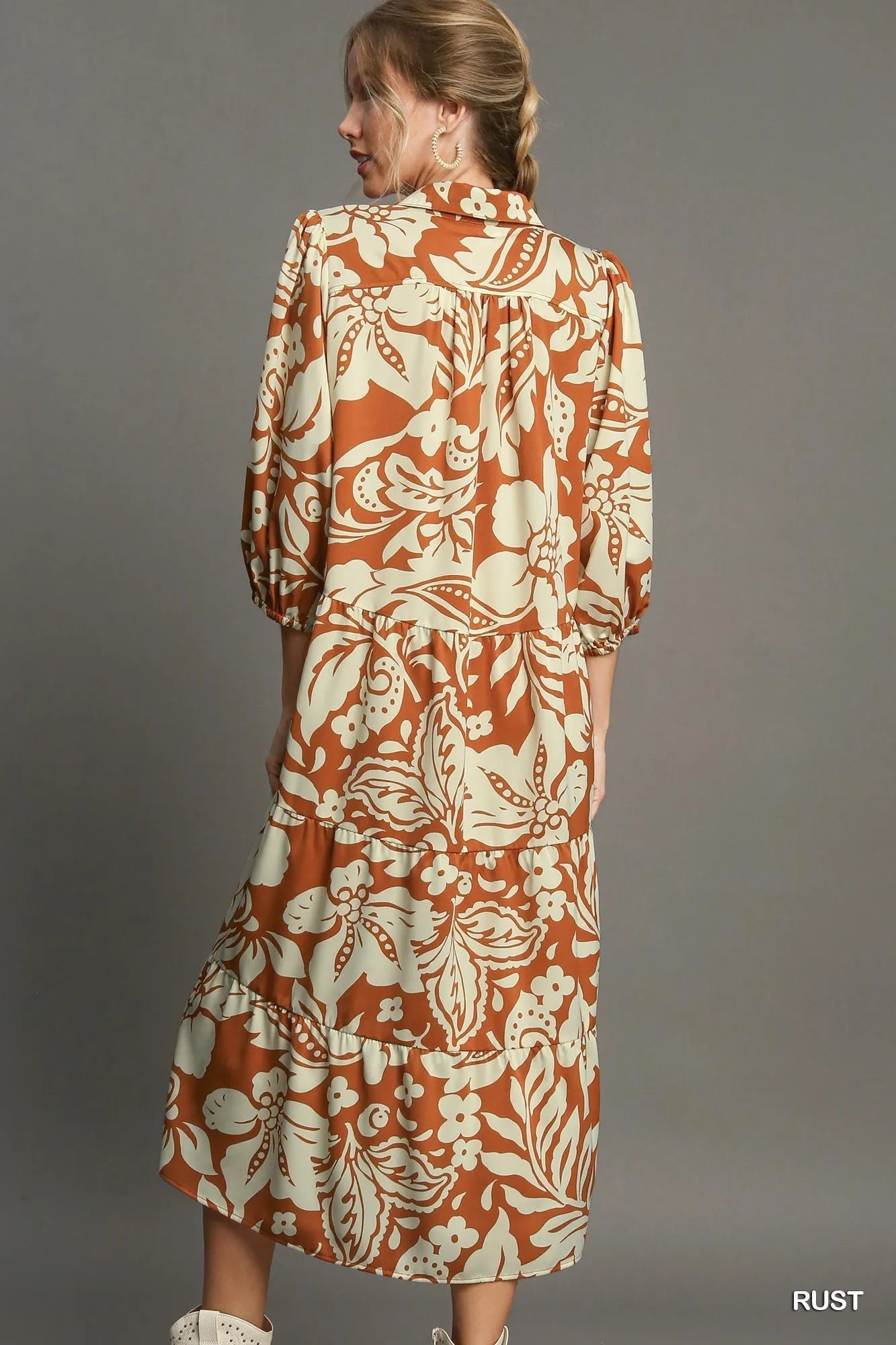 Umgee Floral Tiered Midi Shirt Dress - Jennie Dots