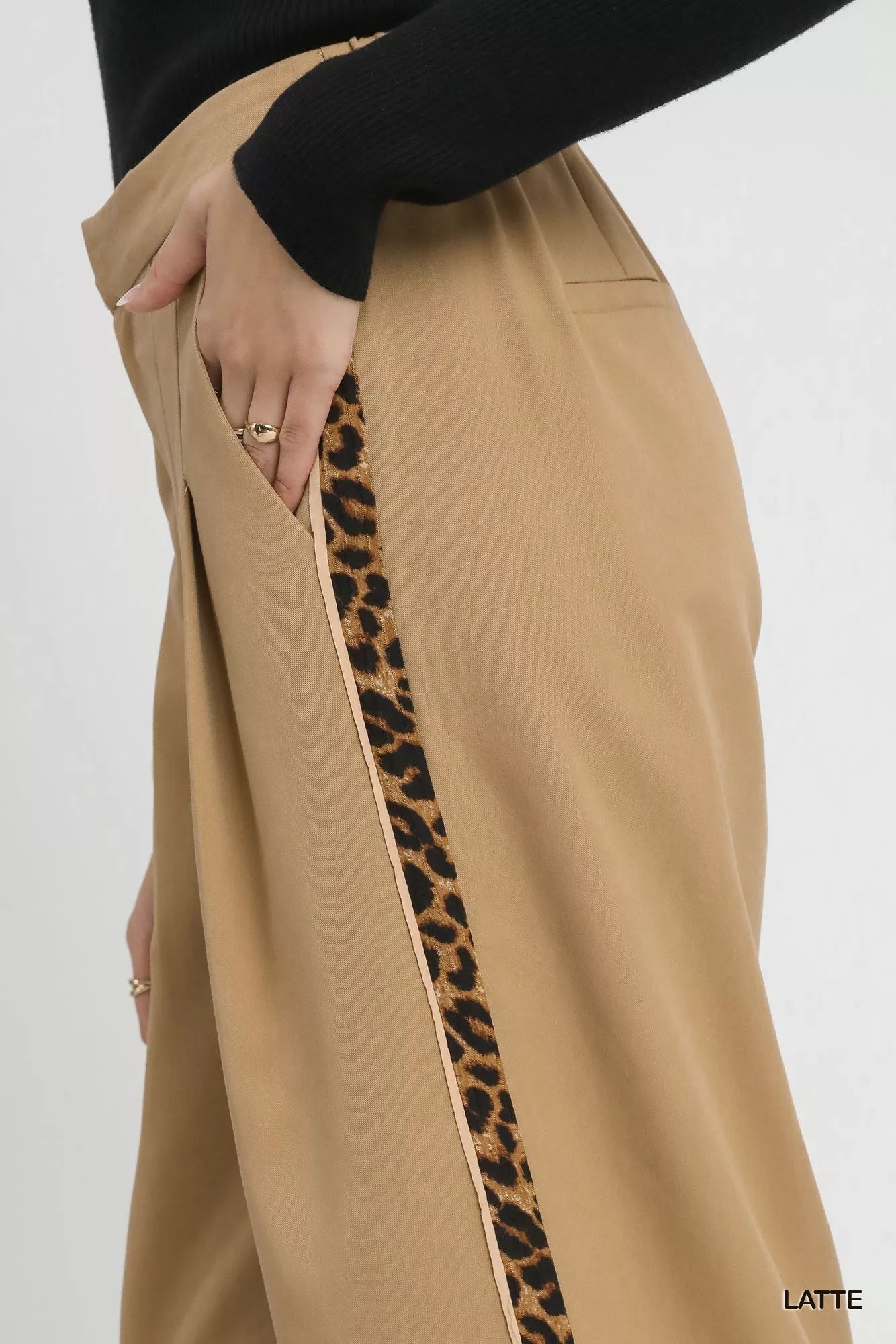 Umgee Front Pleated Wide - Leg Pants with Contrast Trim - Jennie Dots