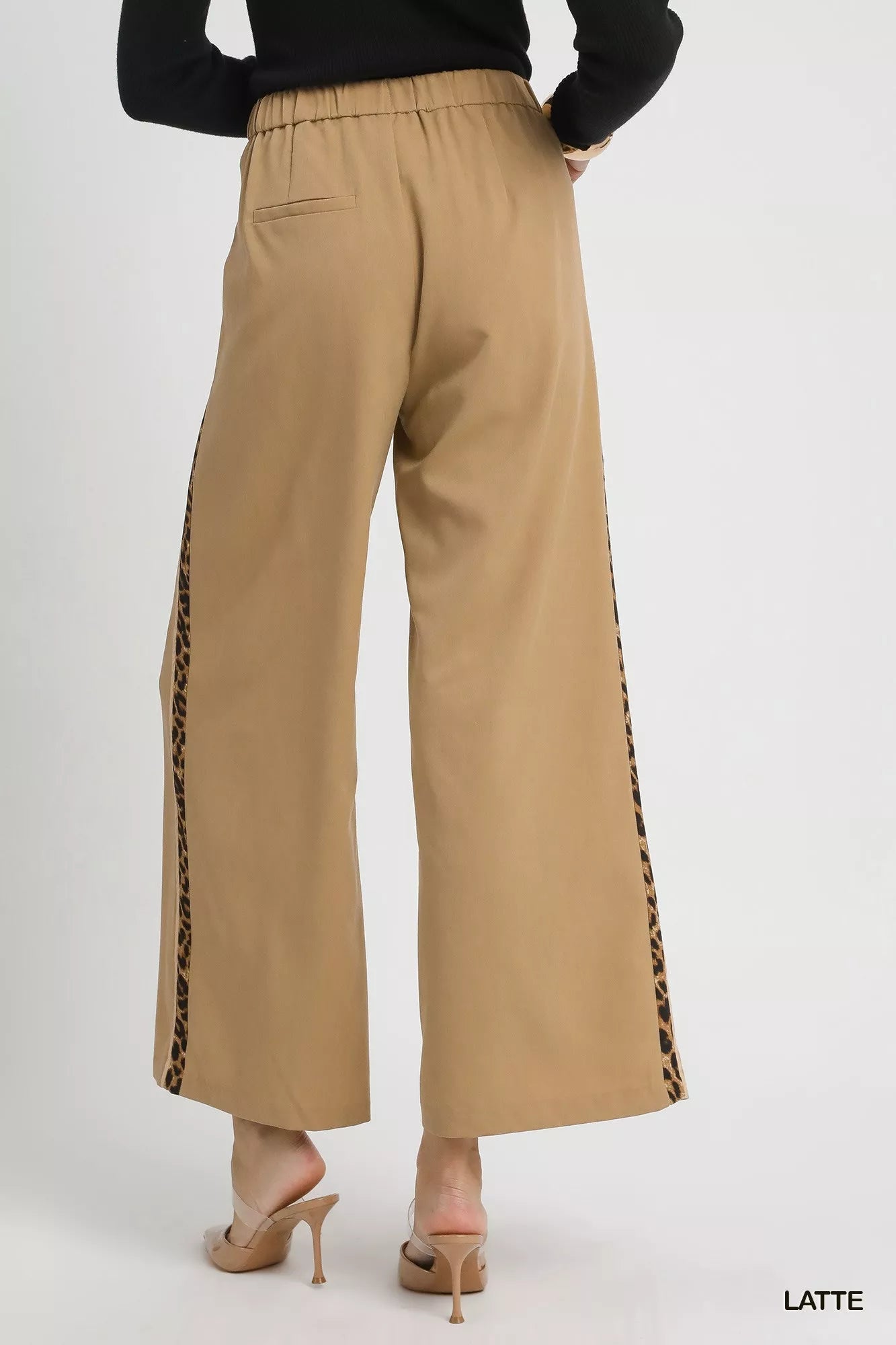 Umgee Front Pleated Wide - Leg Pants with Contrast Trim - Jennie Dots