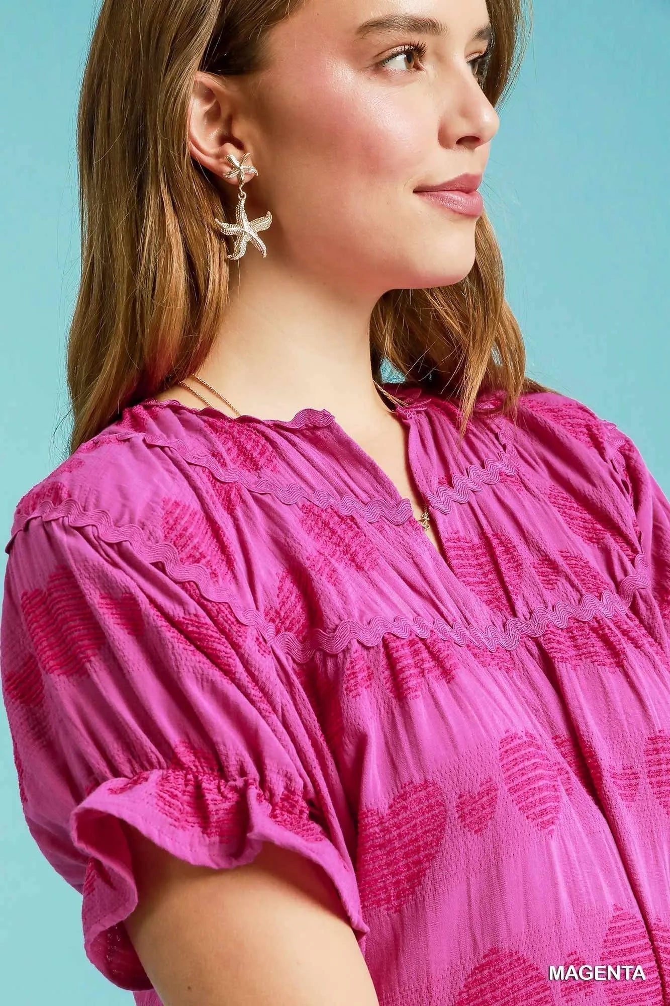 Umgee Heart Pattern Short Sleeve Ruffle Babydoll Dress - Jennie Dots