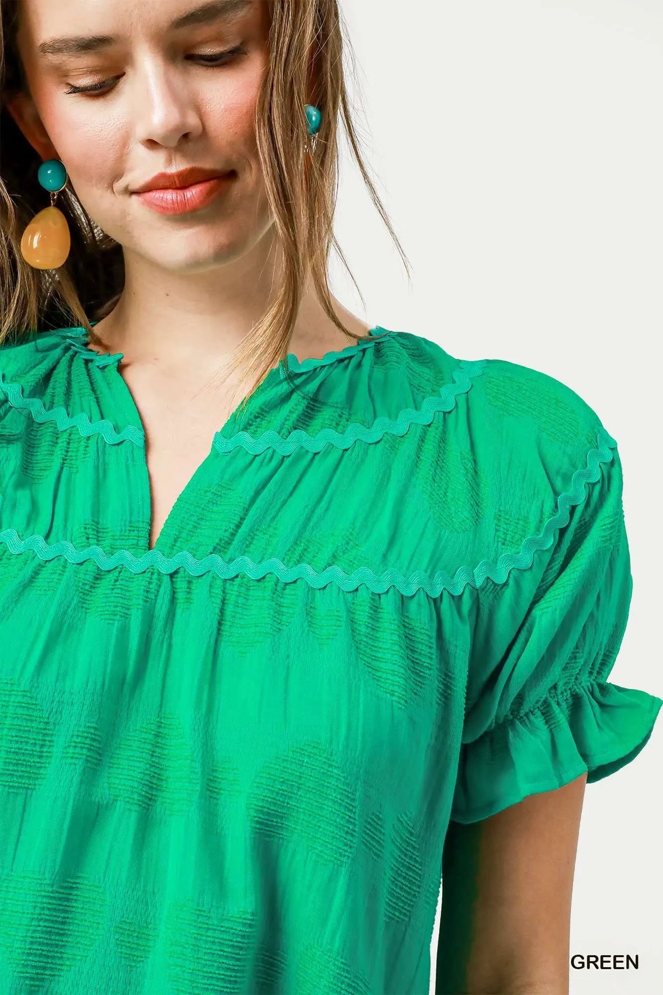Umgee Heart Pattern Short Sleeve Ruffle Babydoll Dress - Jennie Dots