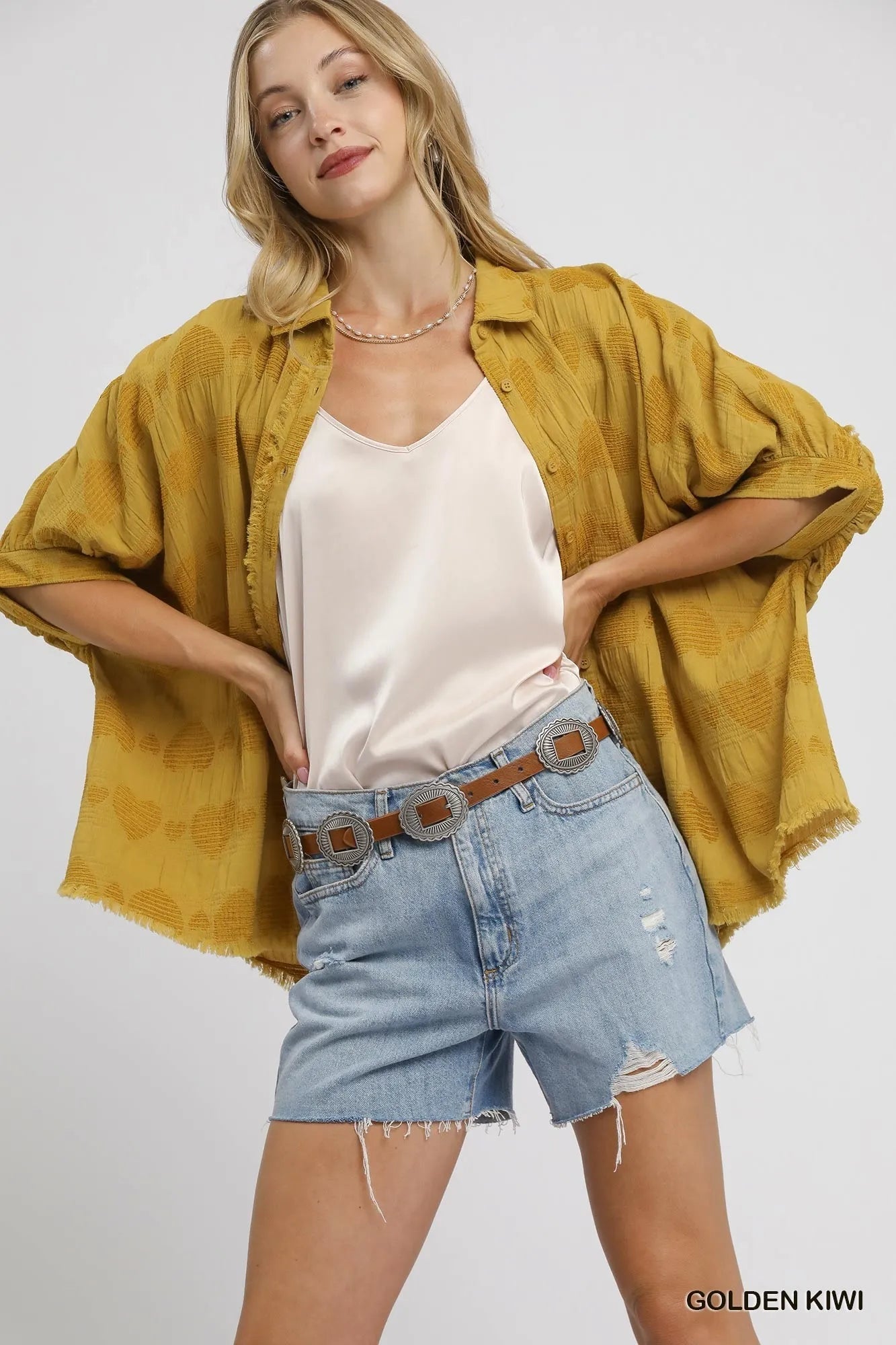Umgee Jacquard Heart Collared Shirt - Jennie Dots